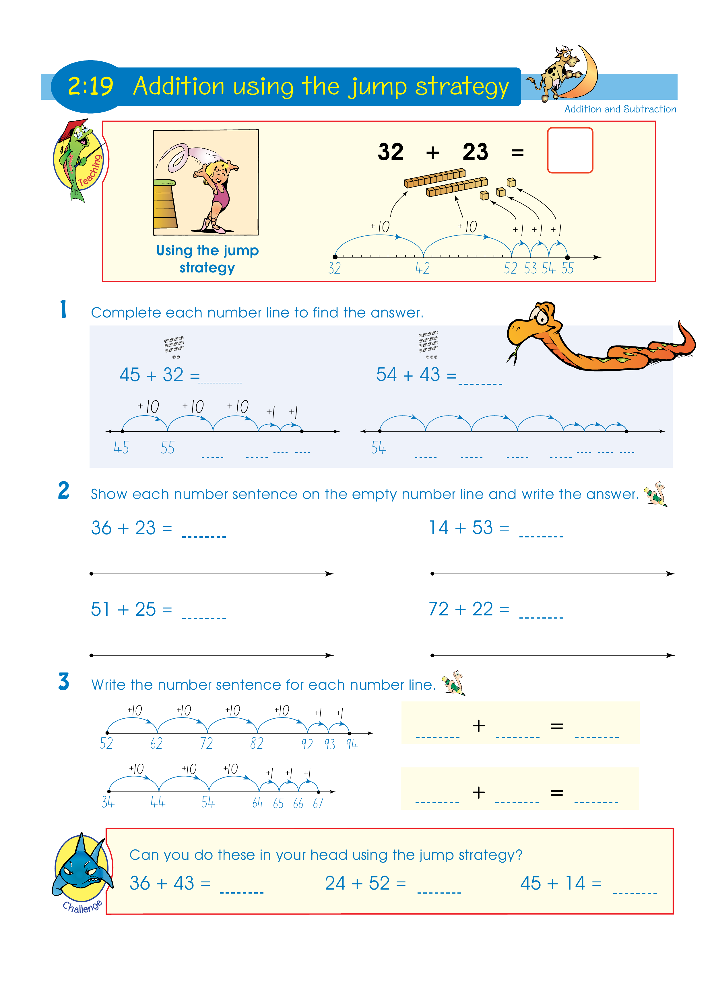 Addition using the jump strategy — worksheet preview
