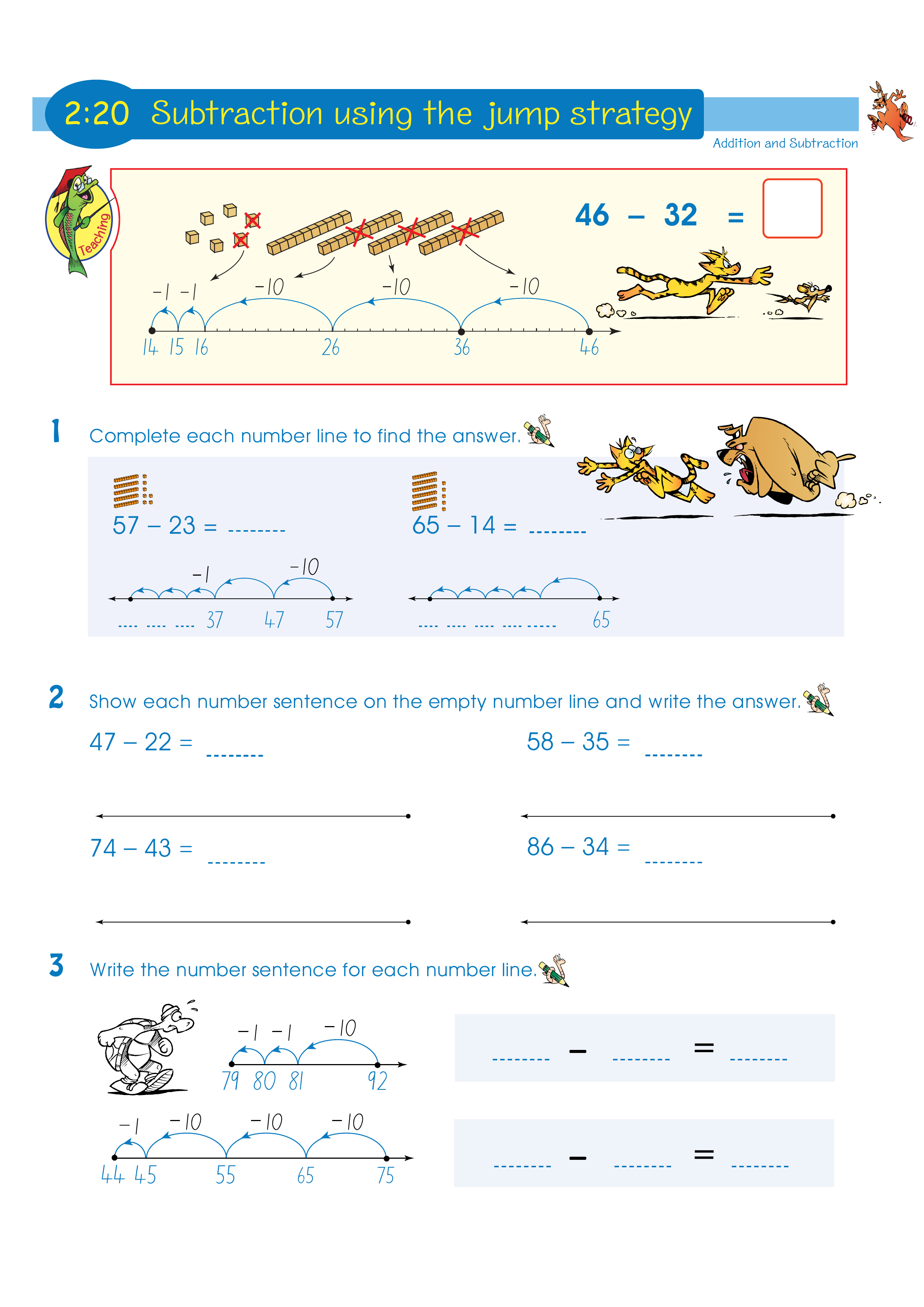 Subtraction using the jump strategy — worksheet preview