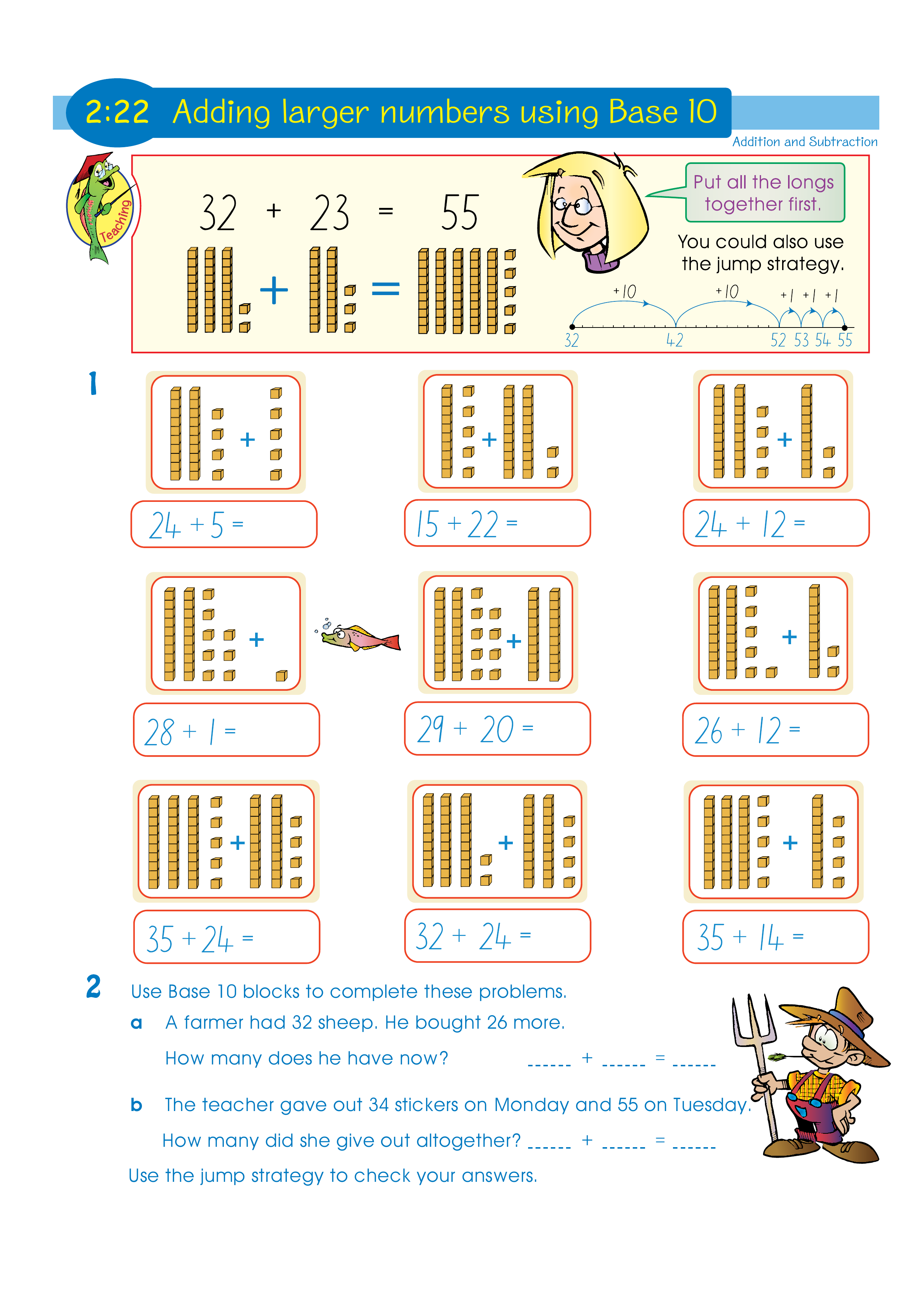 Adding larger numbers using Base 10 — worksheet preview