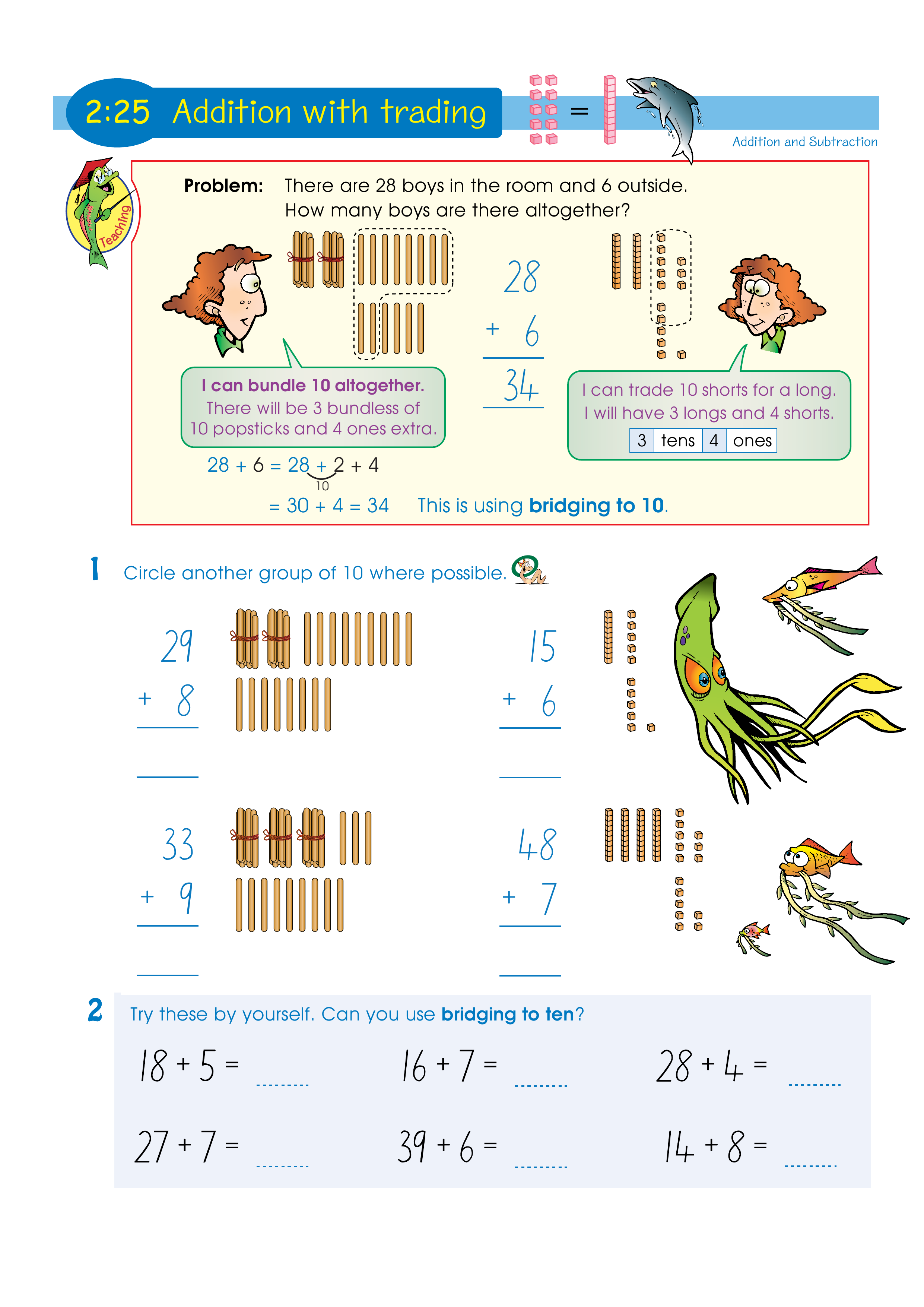 Addition with trading — worksheet preview