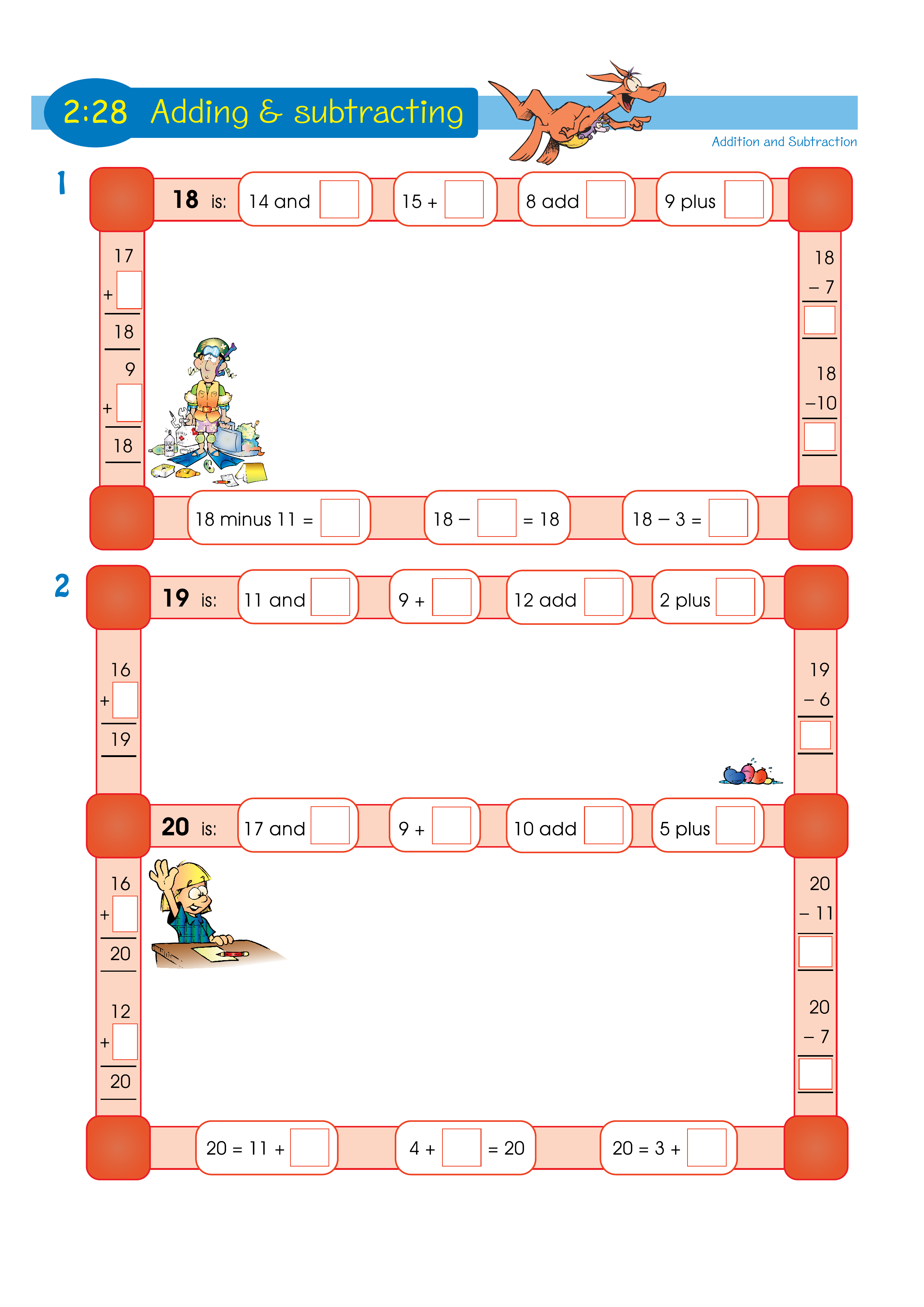 Adding and subtracting — worksheet preview