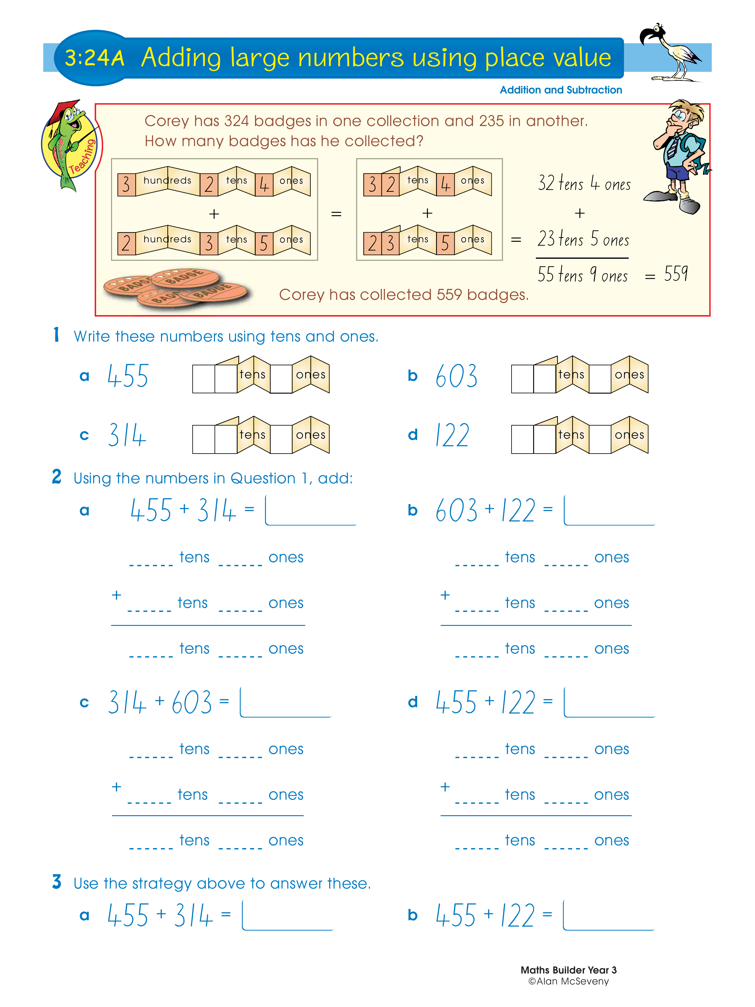 Adding large numbers using place value — worksheet preview