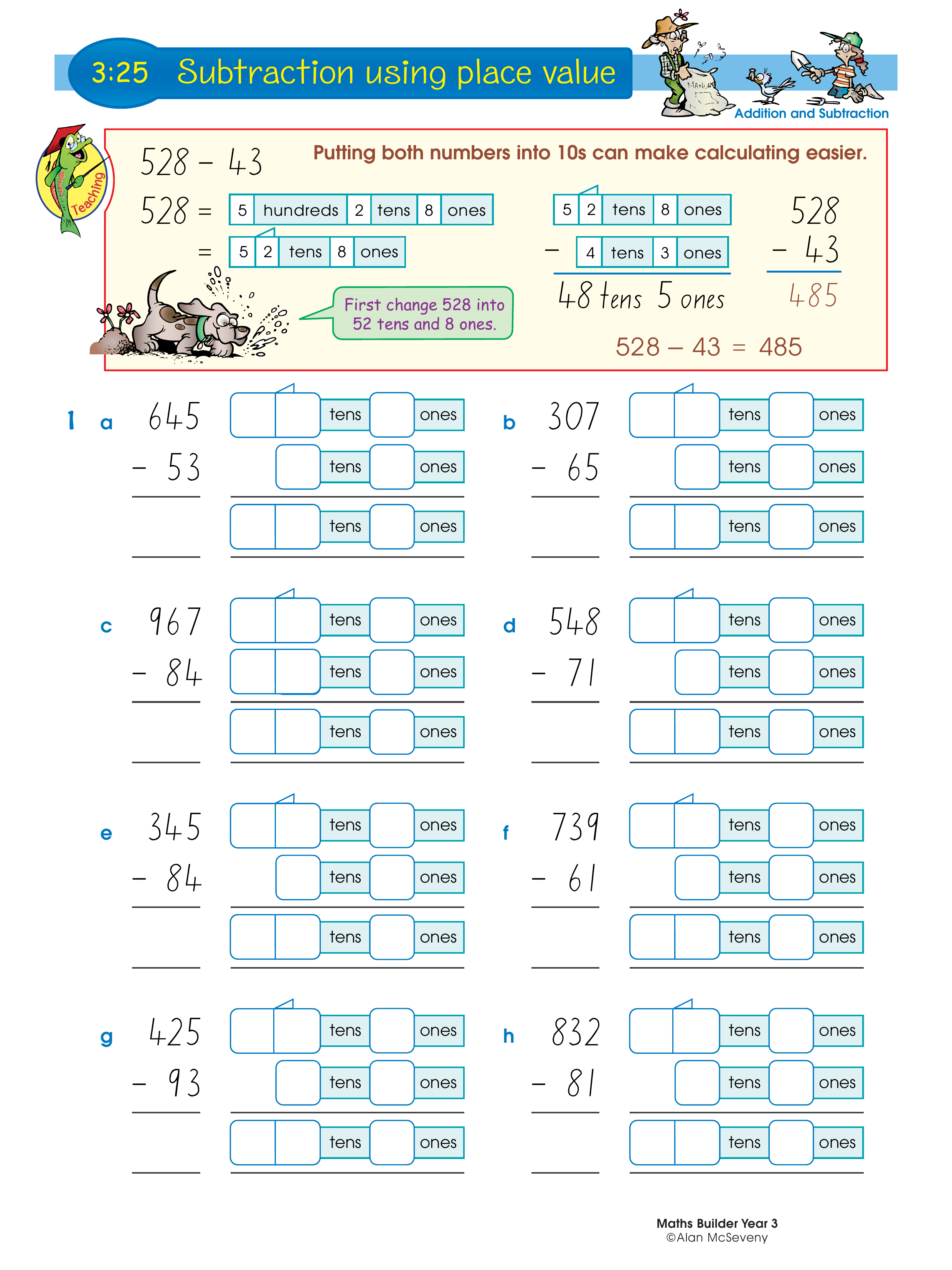 Subtraction using place value — worksheet preview