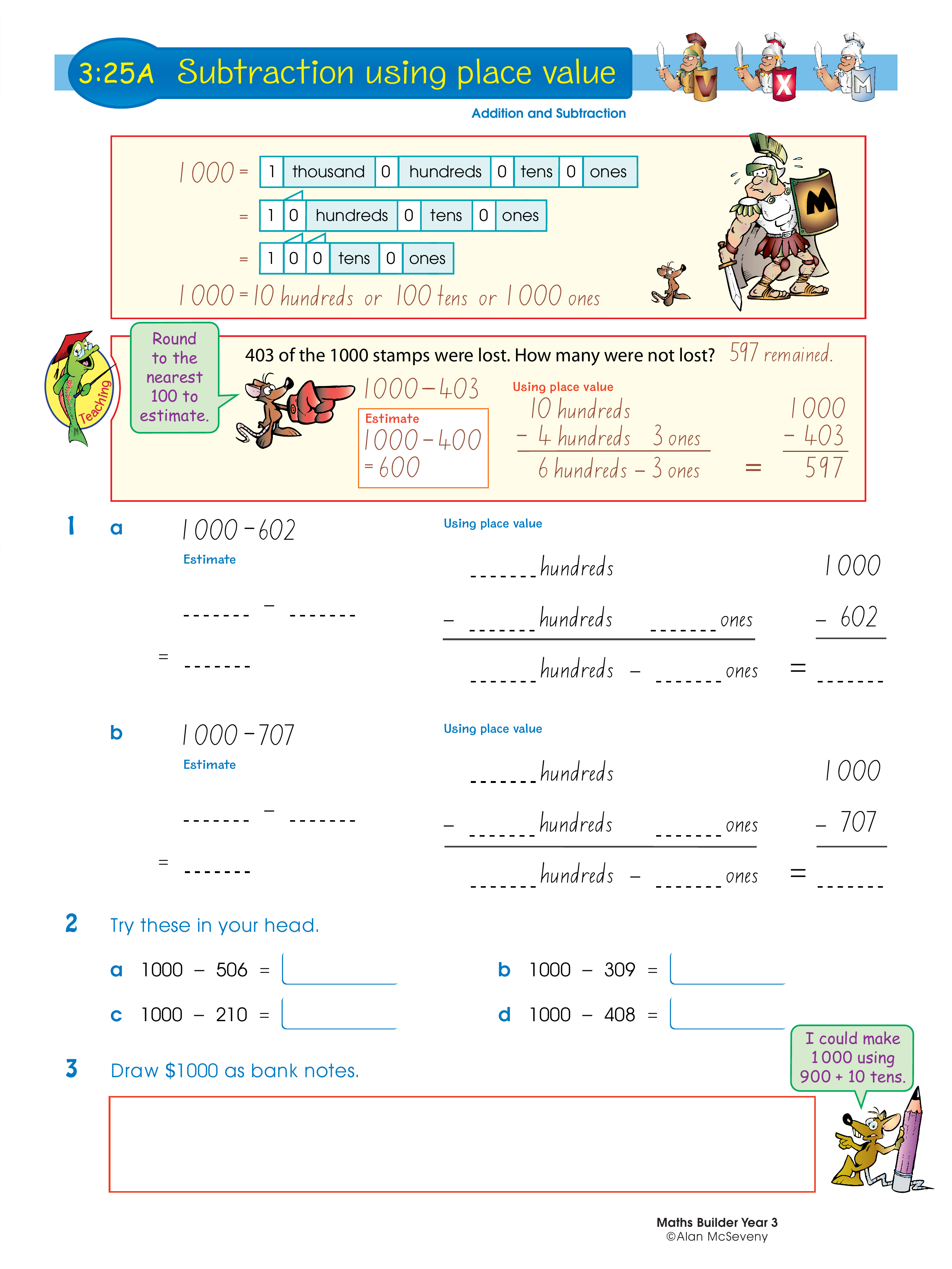 Subtraction using place value — worksheet preview