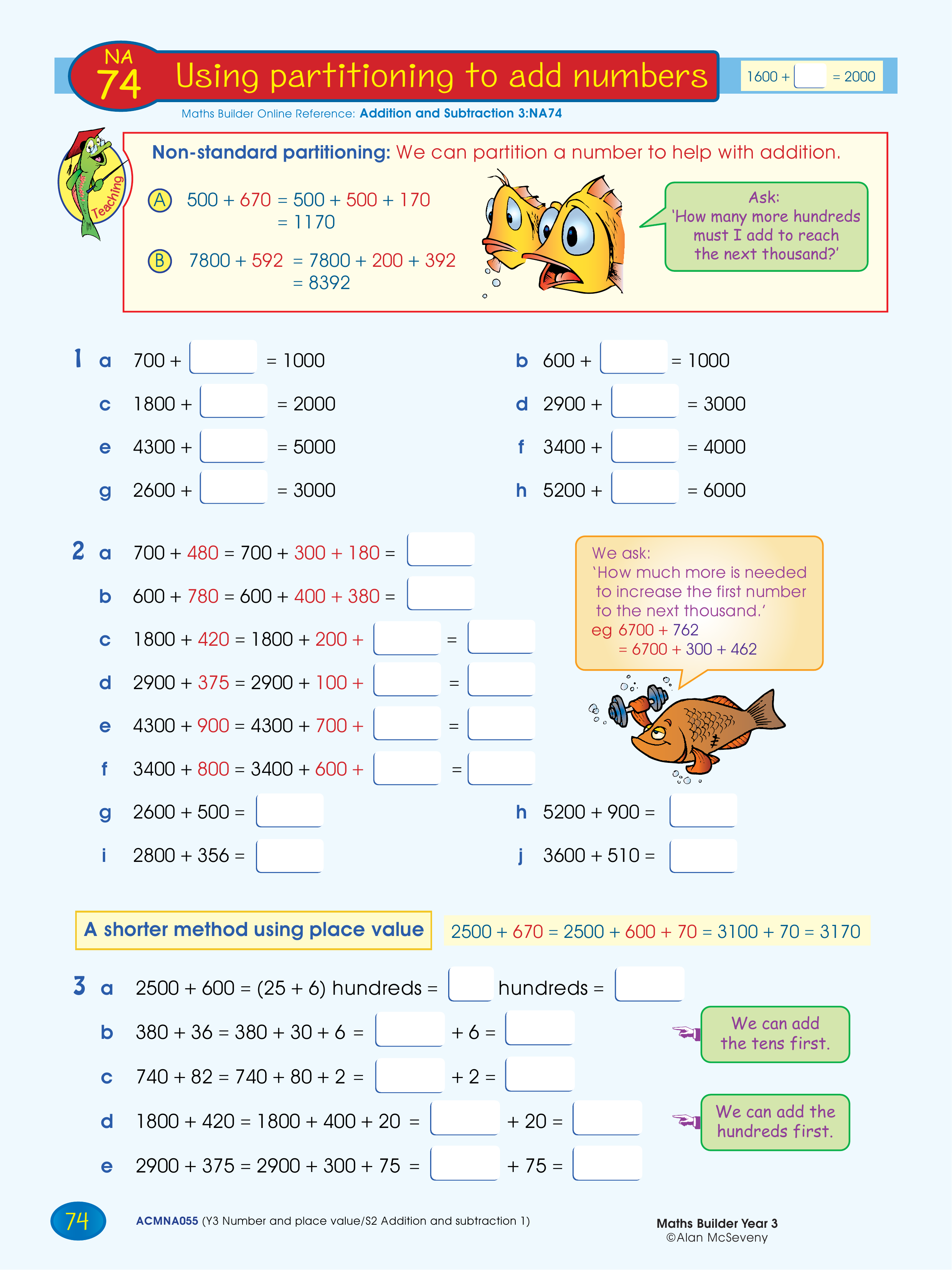 Using partitioning to add numbers — worksheet preview