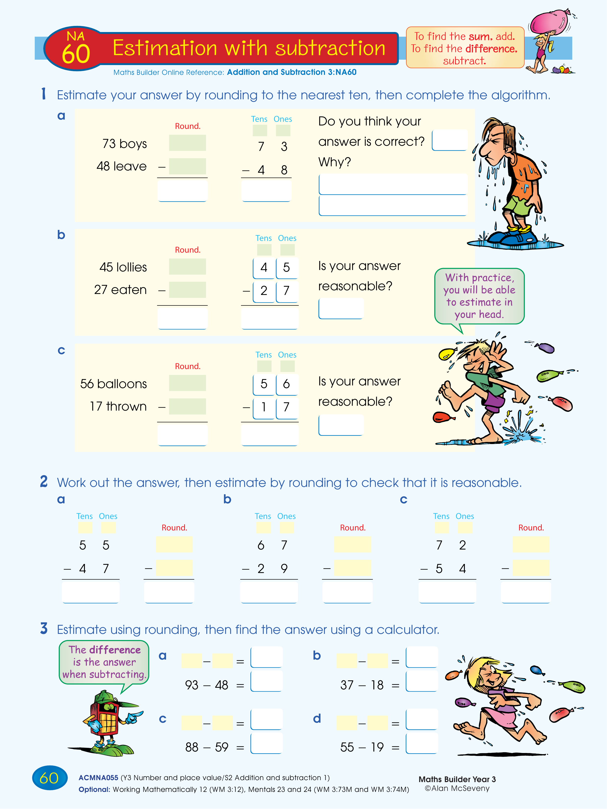 Estimation with subtraction — worksheet preview