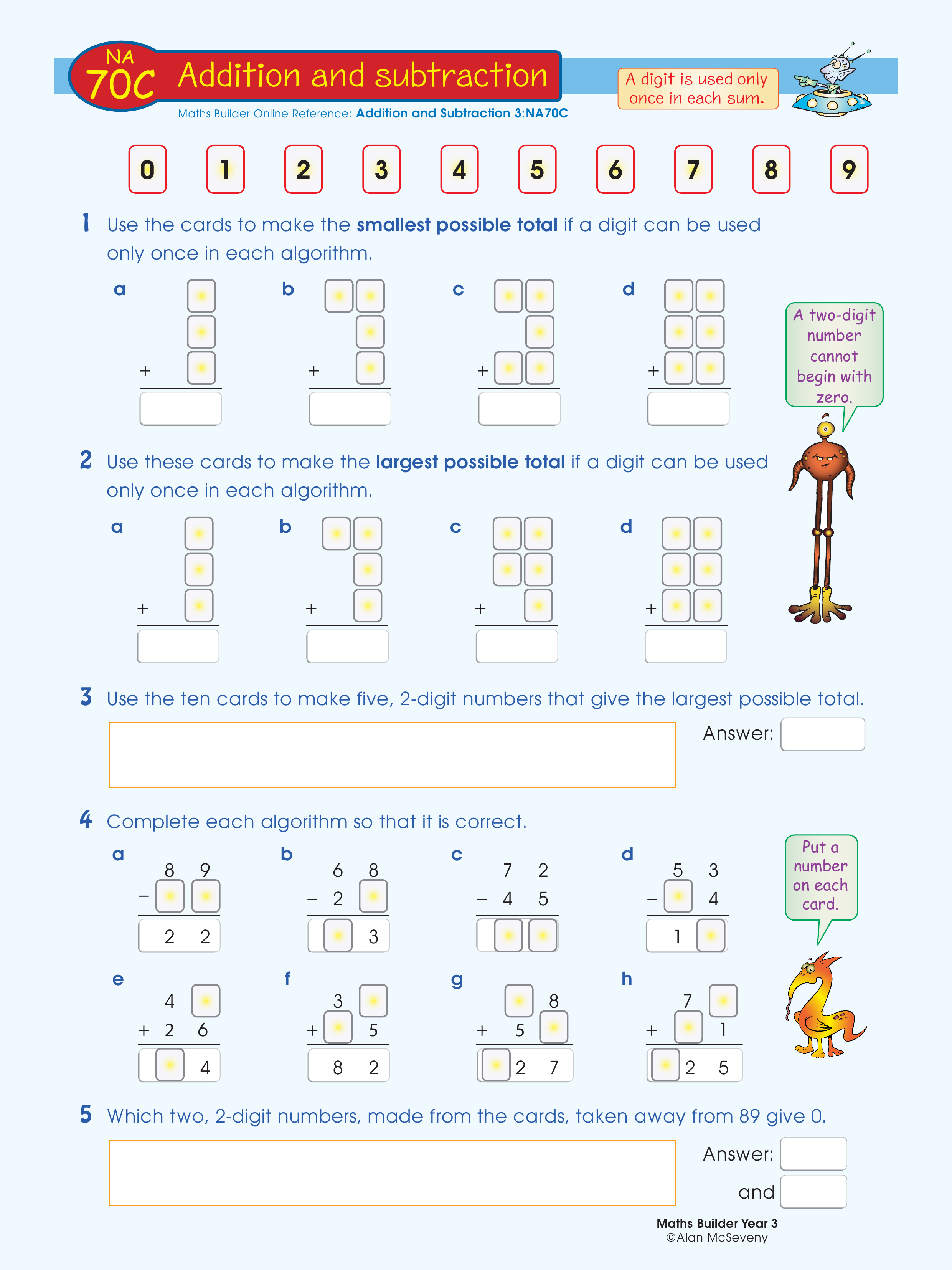 Addition and subtraction — worksheet preview