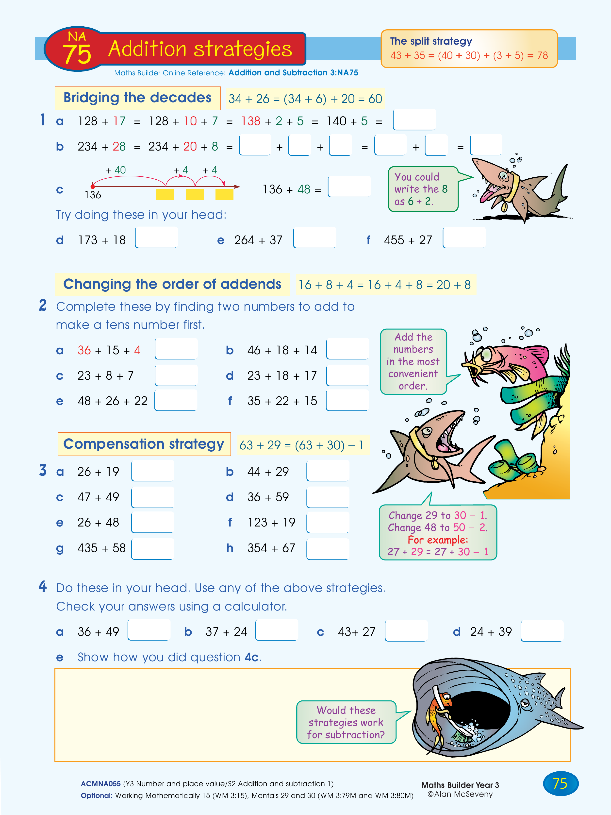 Addition strategies — worksheet preview