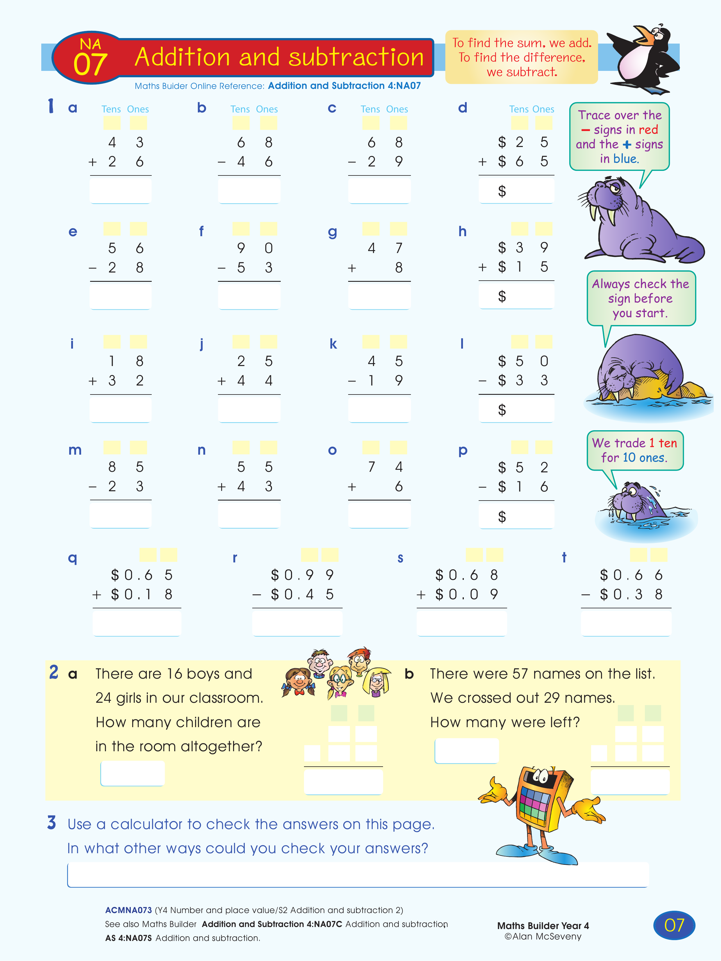 Addition and subtraction — worksheet preview