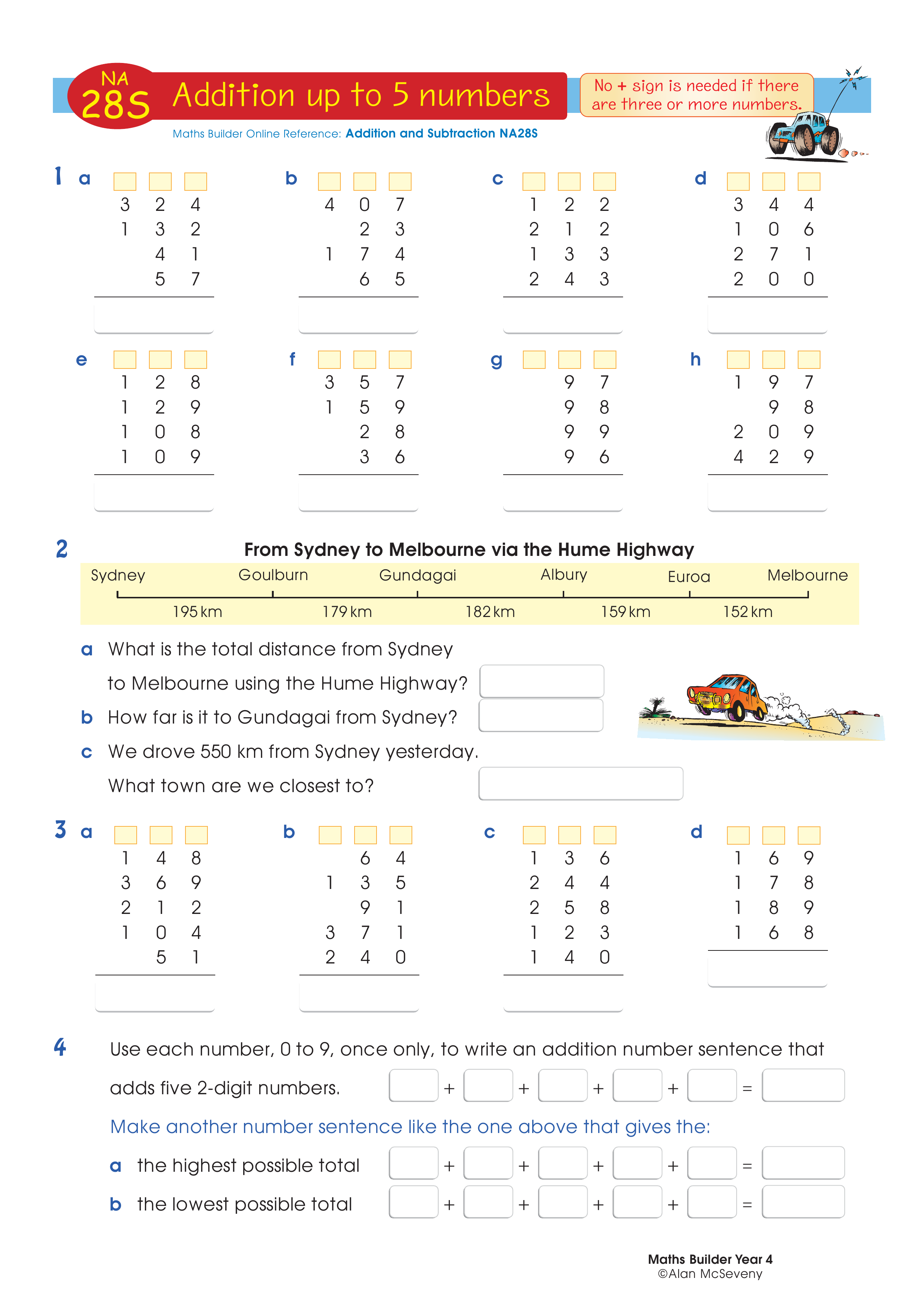 Addition up to five numbers — worksheet preview