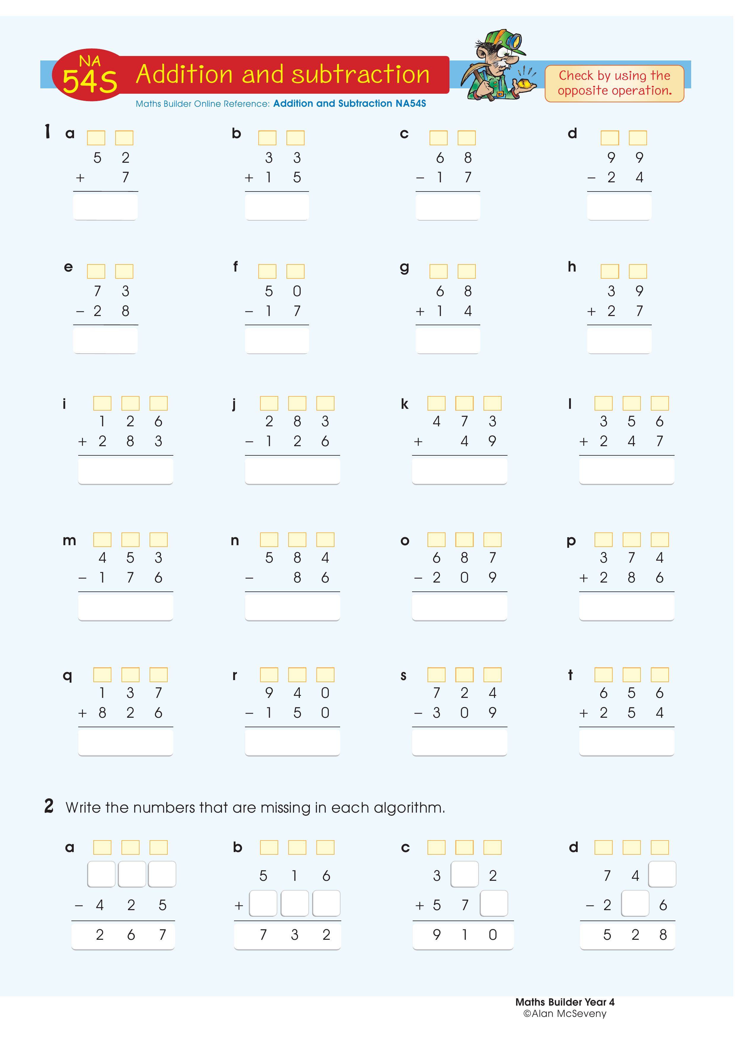 Addition and subtraction — worksheet preview
