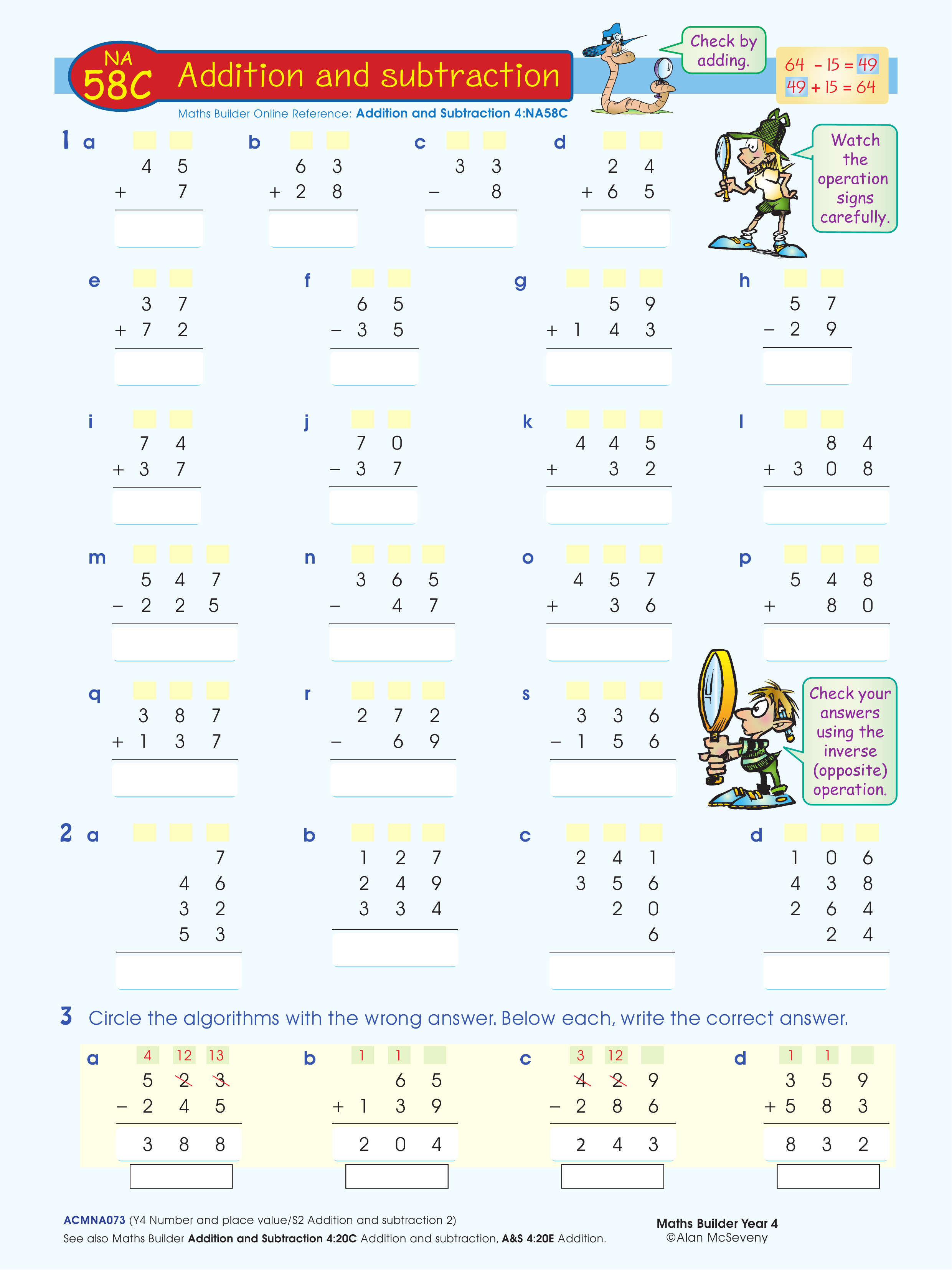 Addition and subtraction — worksheet preview