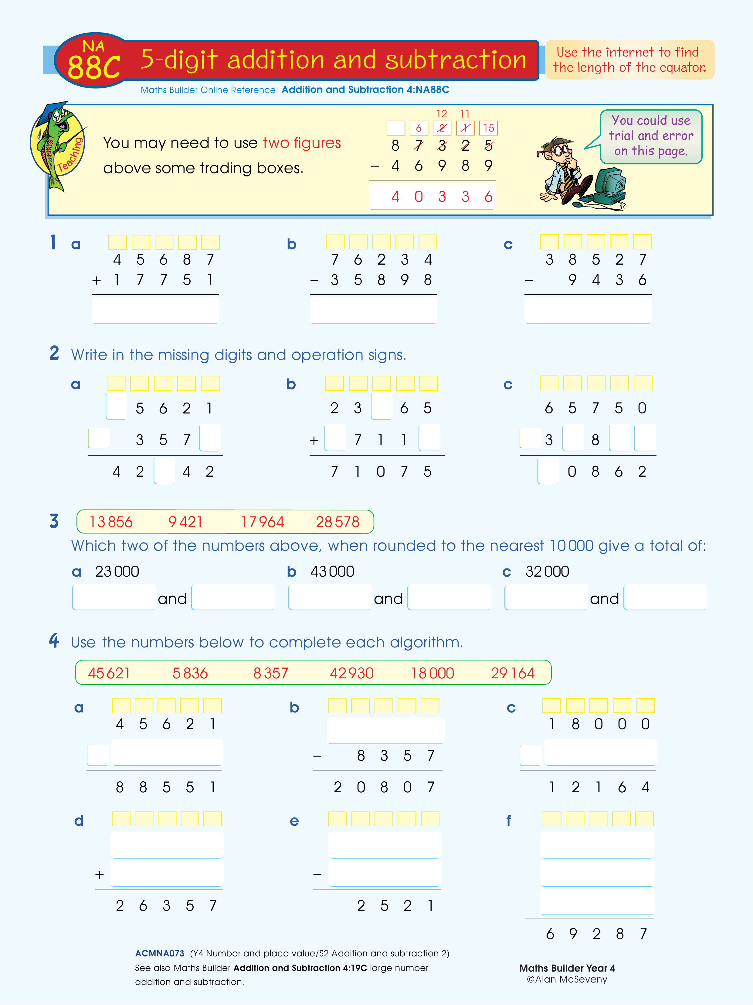 5-digit addition and subtraction — worksheet preview