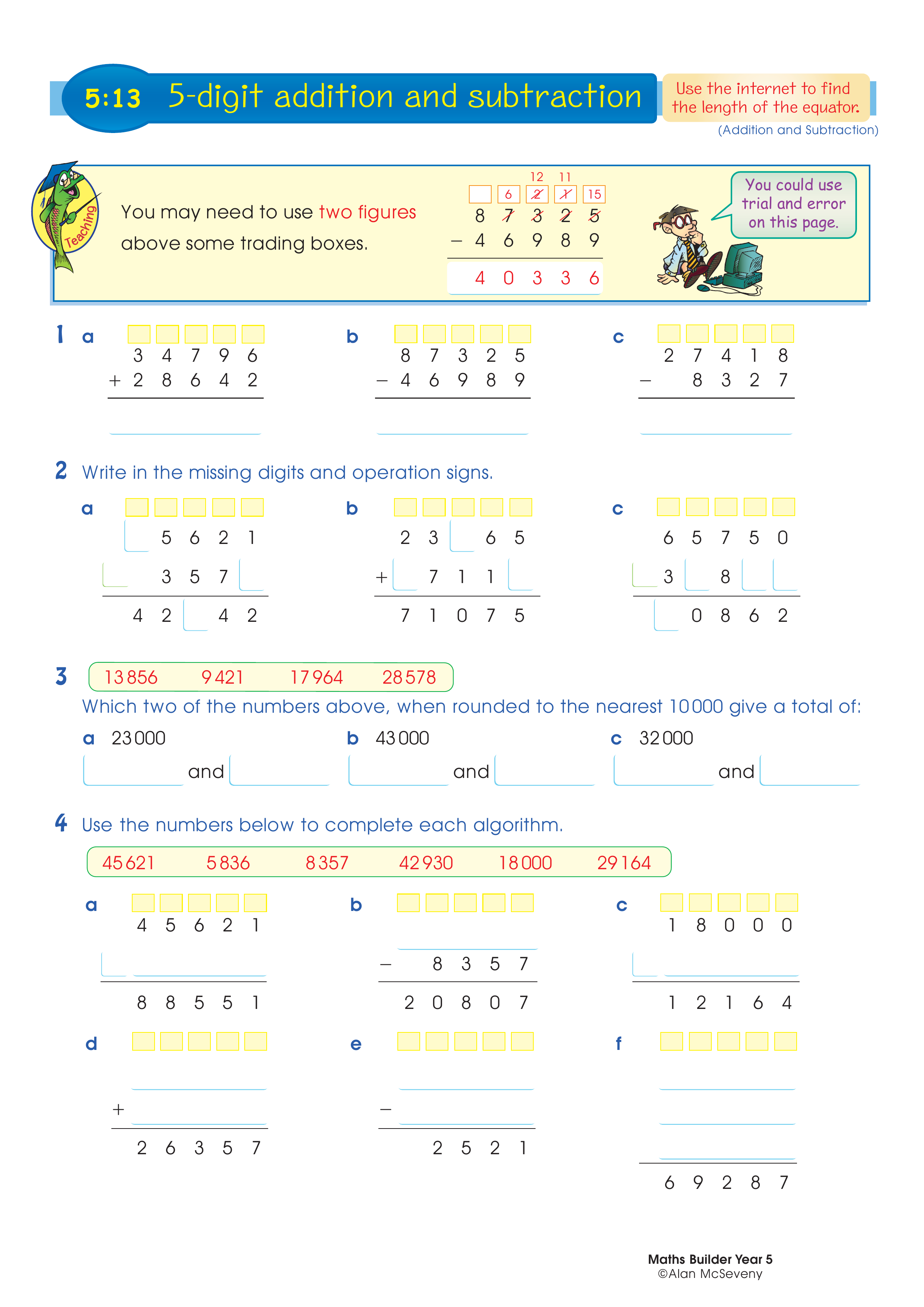 5-digit addition and subtraction — worksheet preview