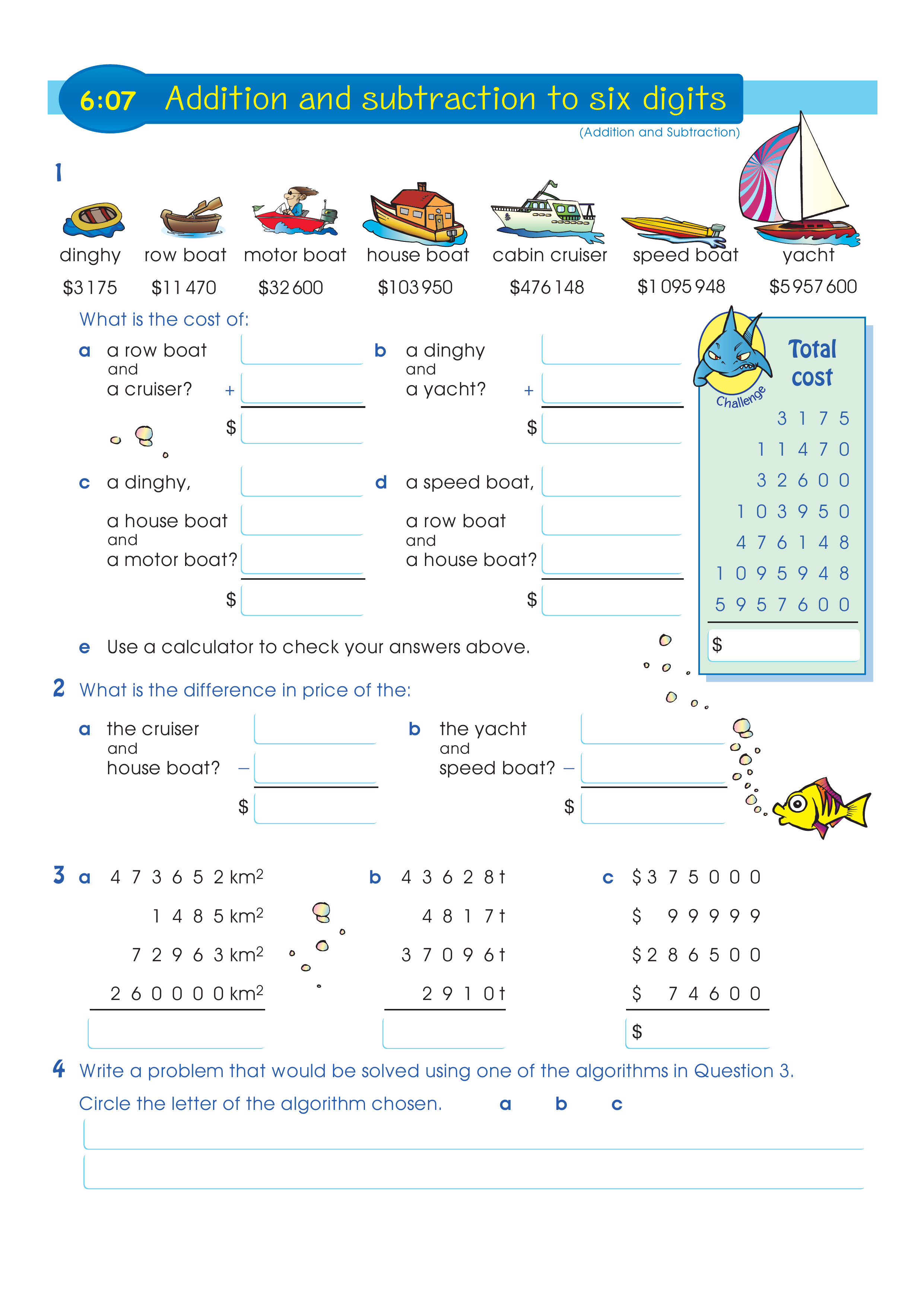 Addition and subtraction to six digits — worksheet preview
