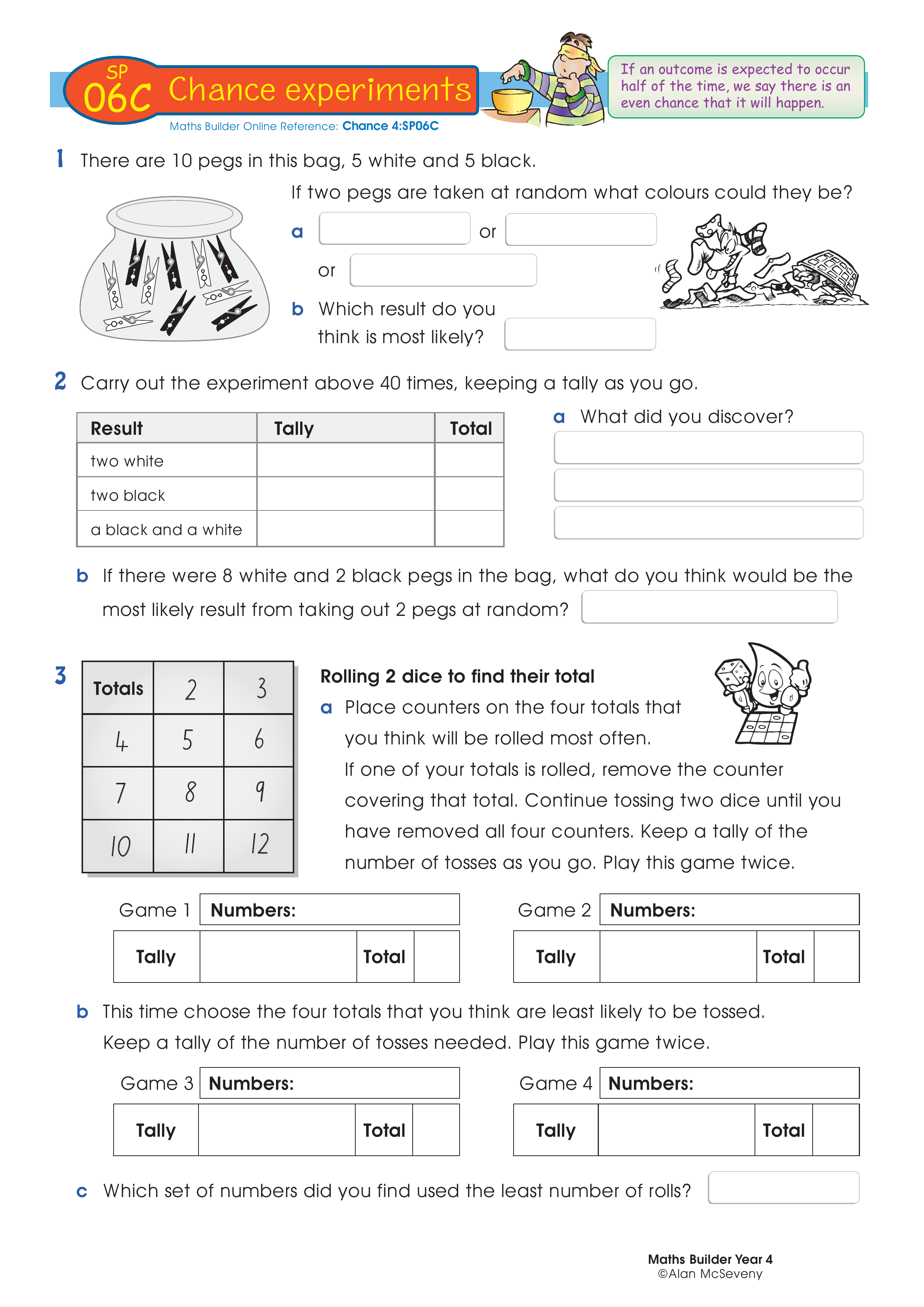 Chance experiments — worksheet preview