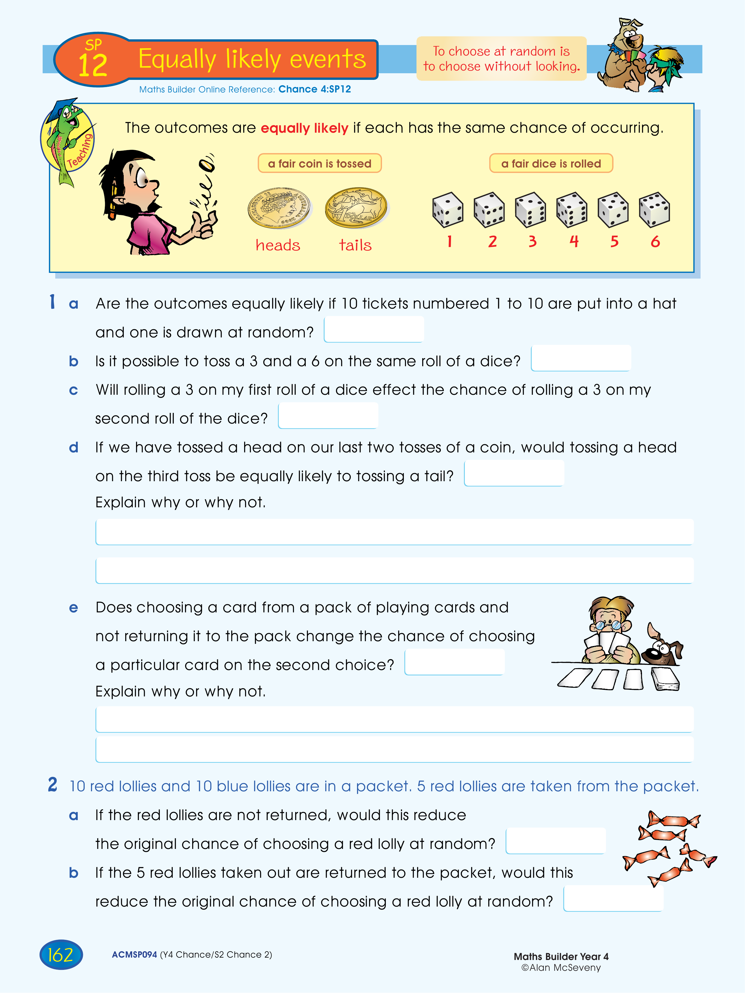 Equally likely events — worksheet preview