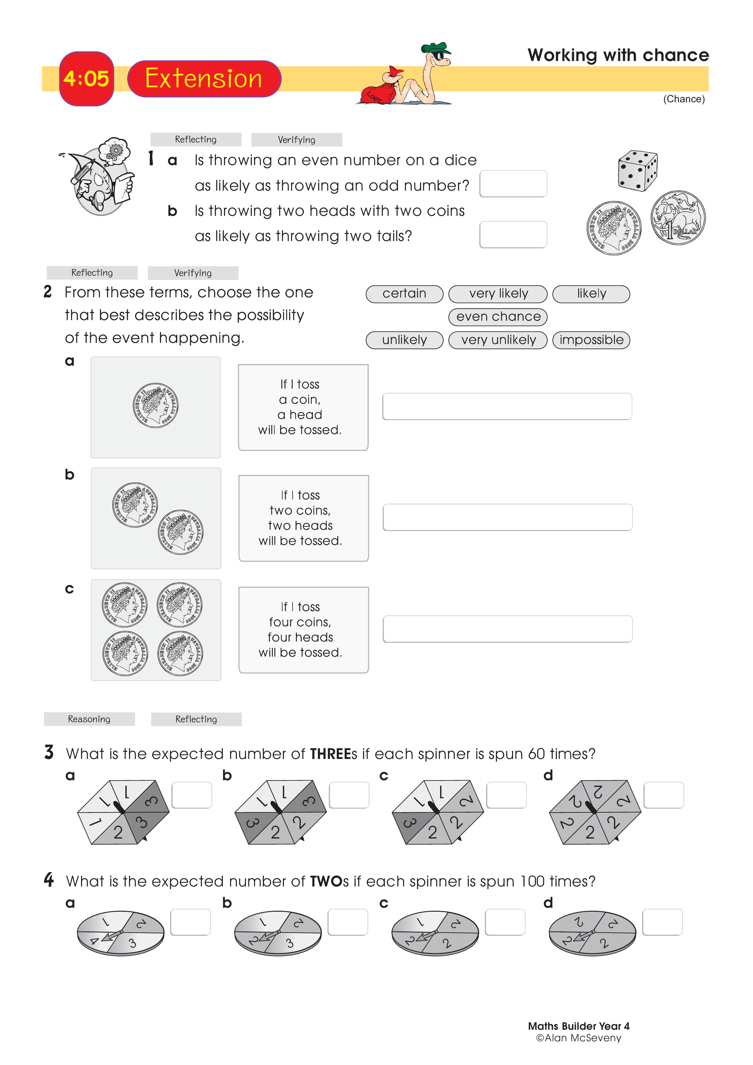 Working with chance — worksheet preview