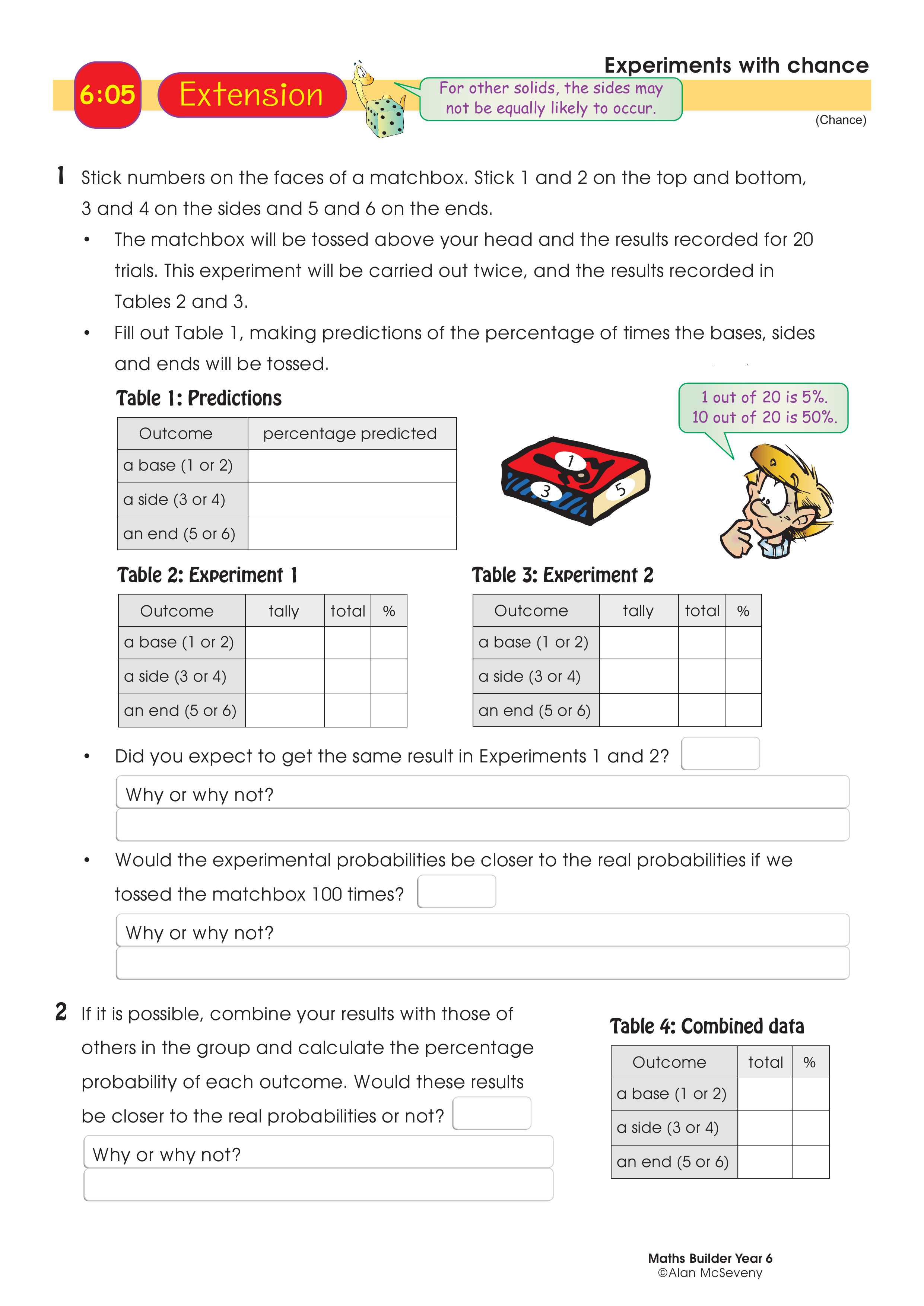 Experiments with chance — worksheet preview