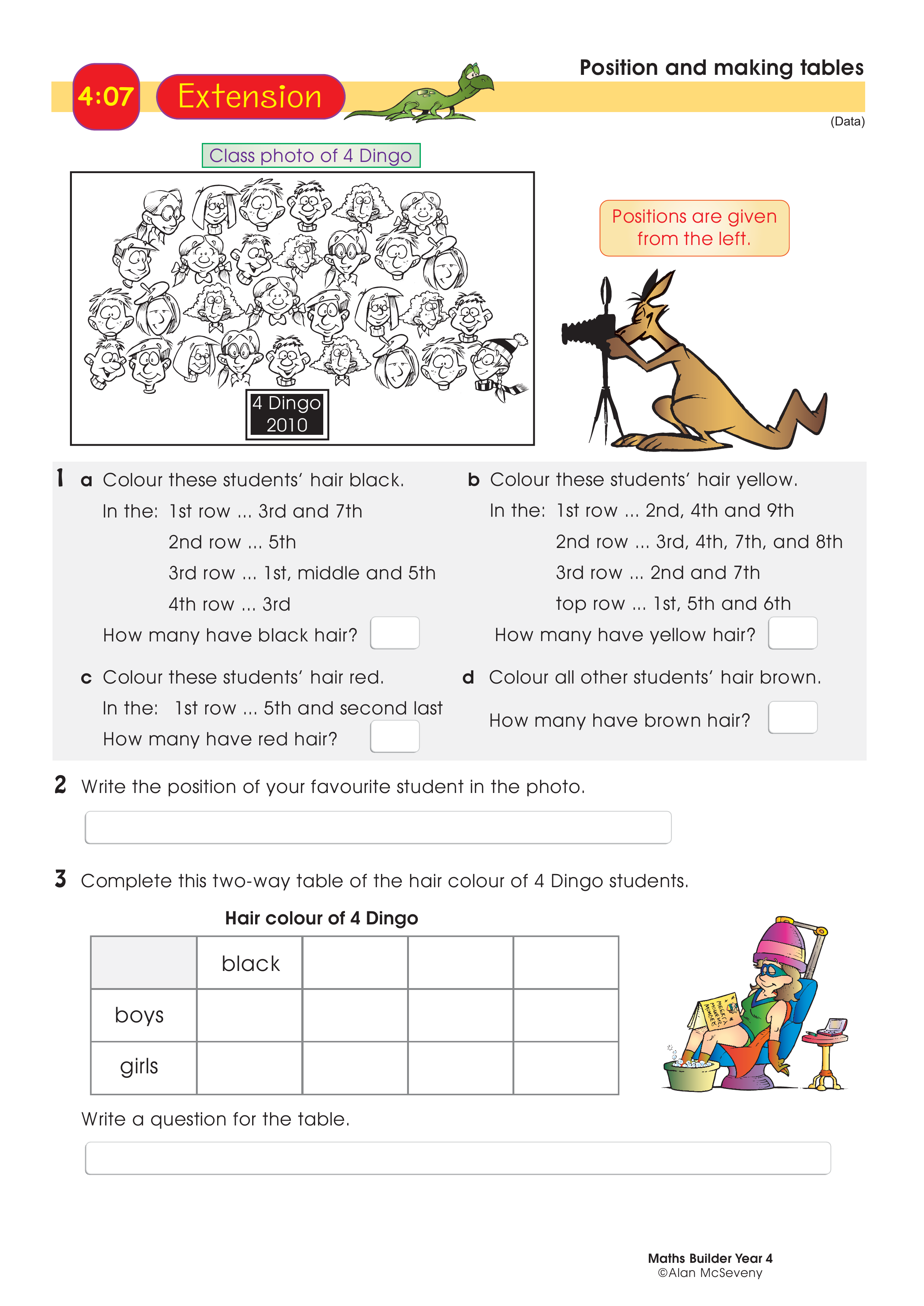 Position and making tables — worksheet preview