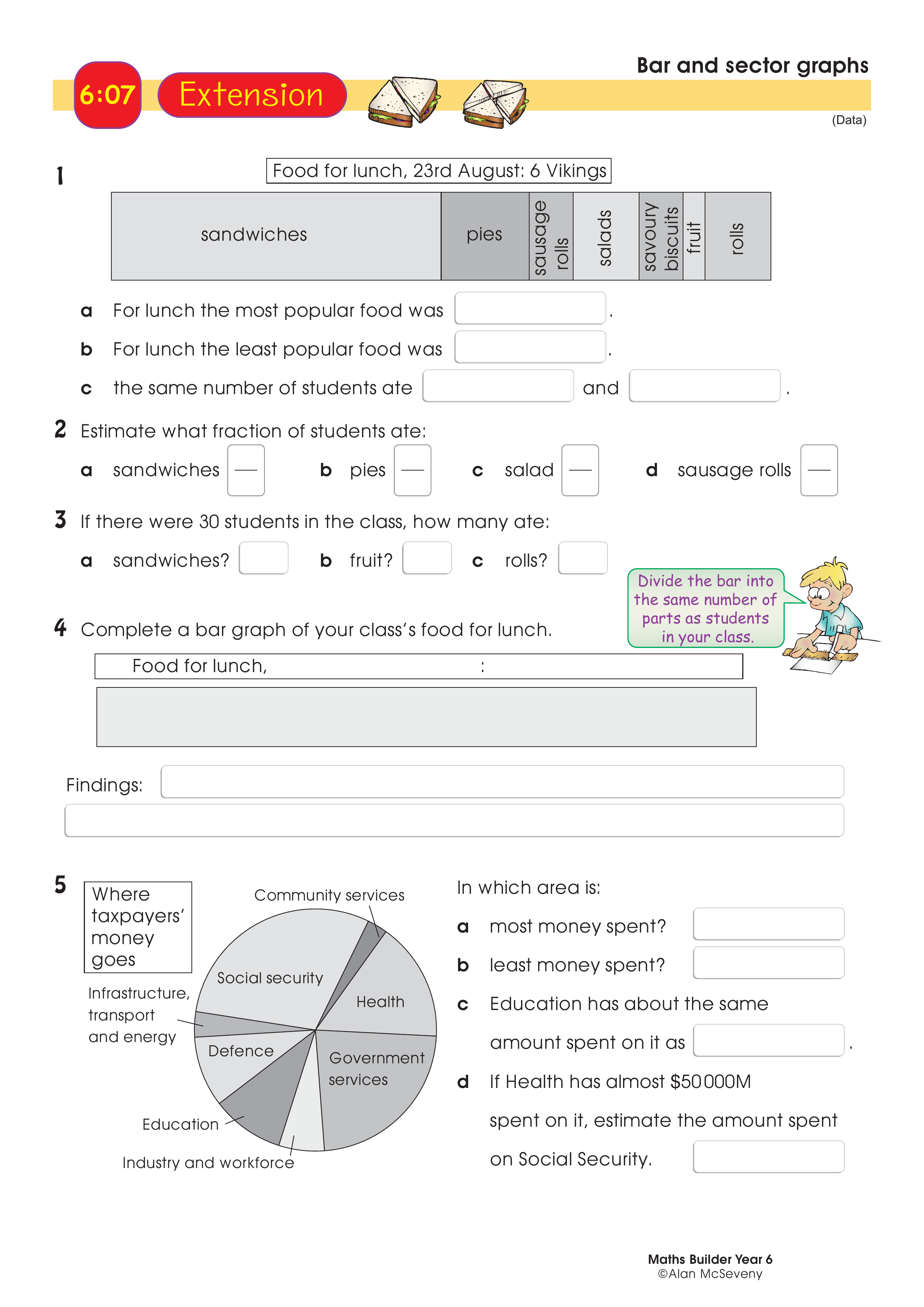 Bar and sector graphs — worksheet preview
