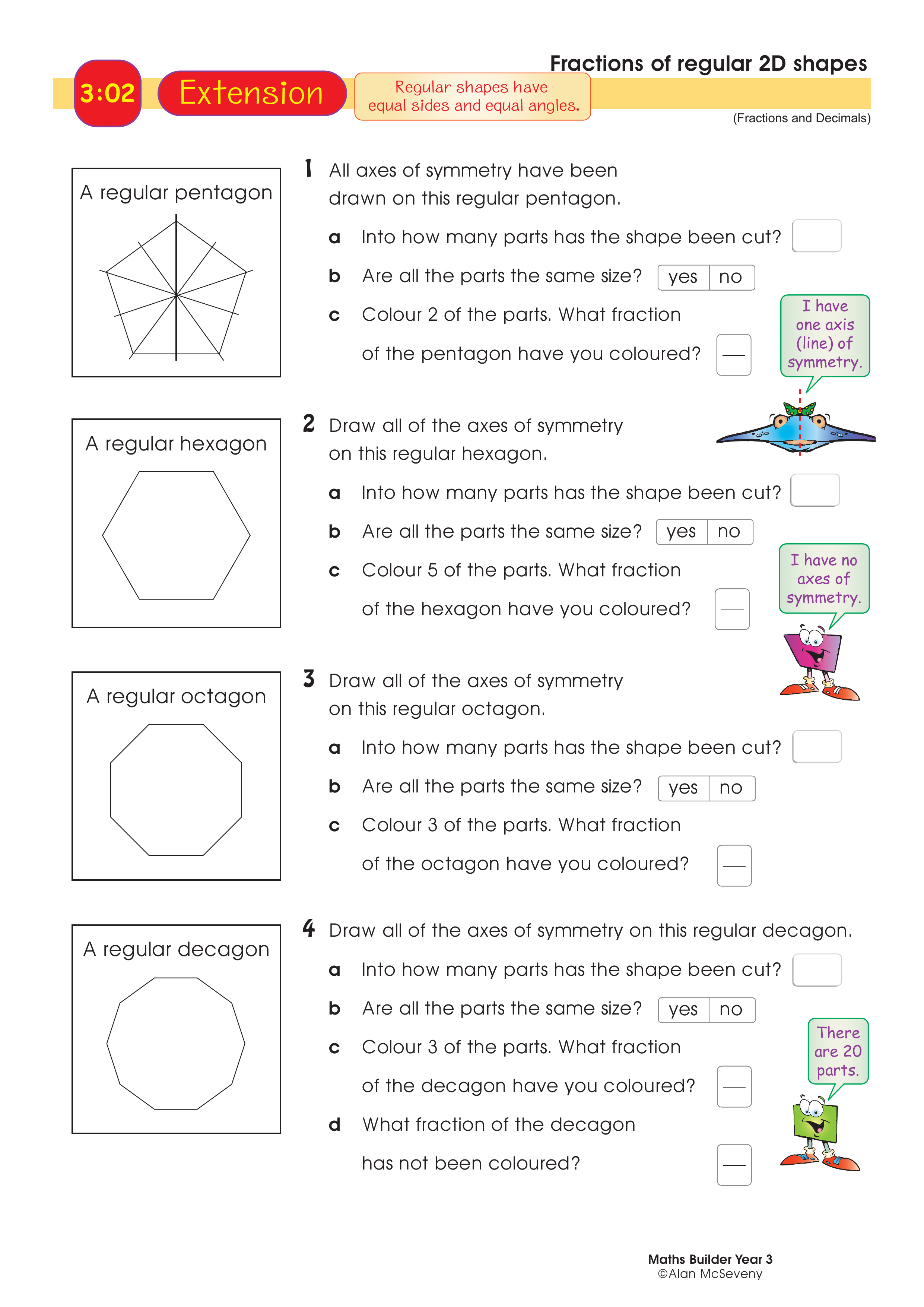 Fractions of regular 2D shapes — worksheet preview