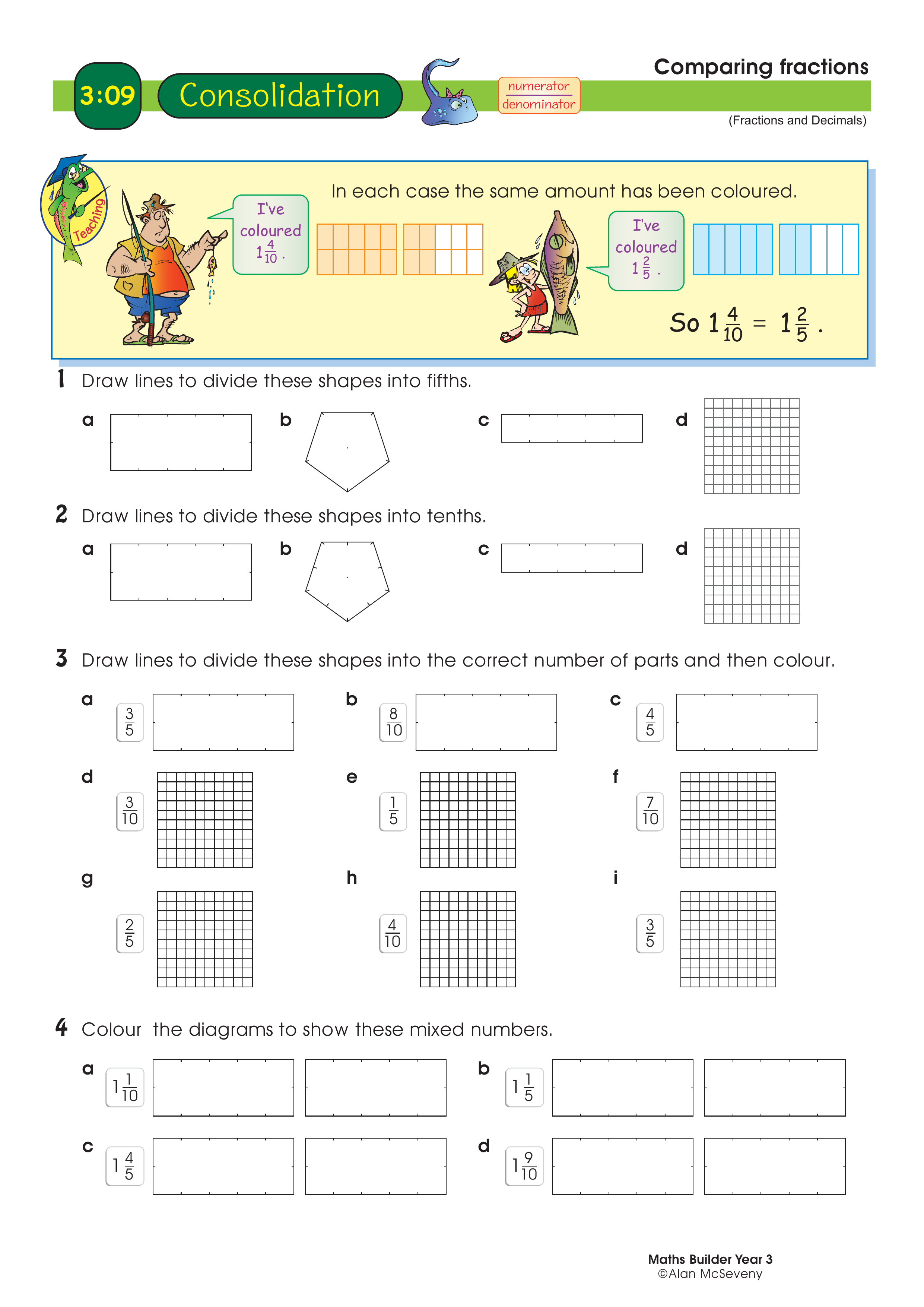 Comparing fractions — worksheet preview