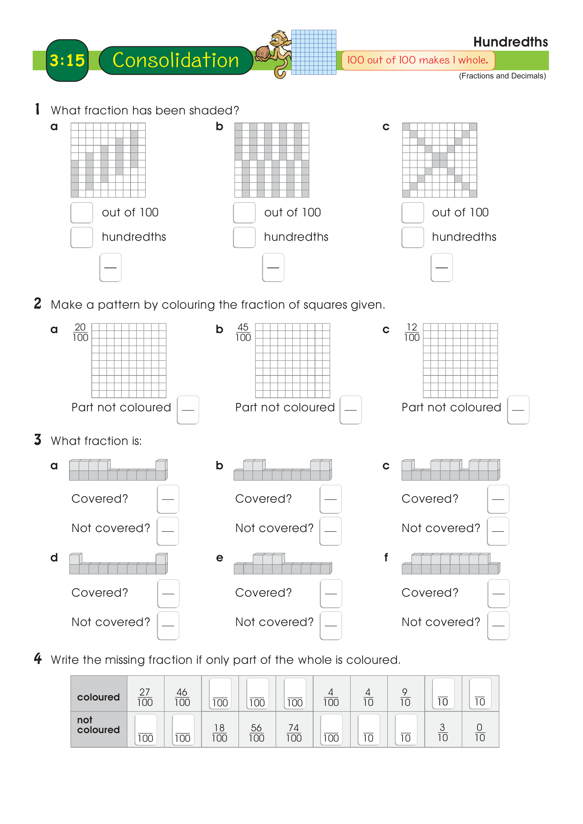 Hundredths — worksheet preview