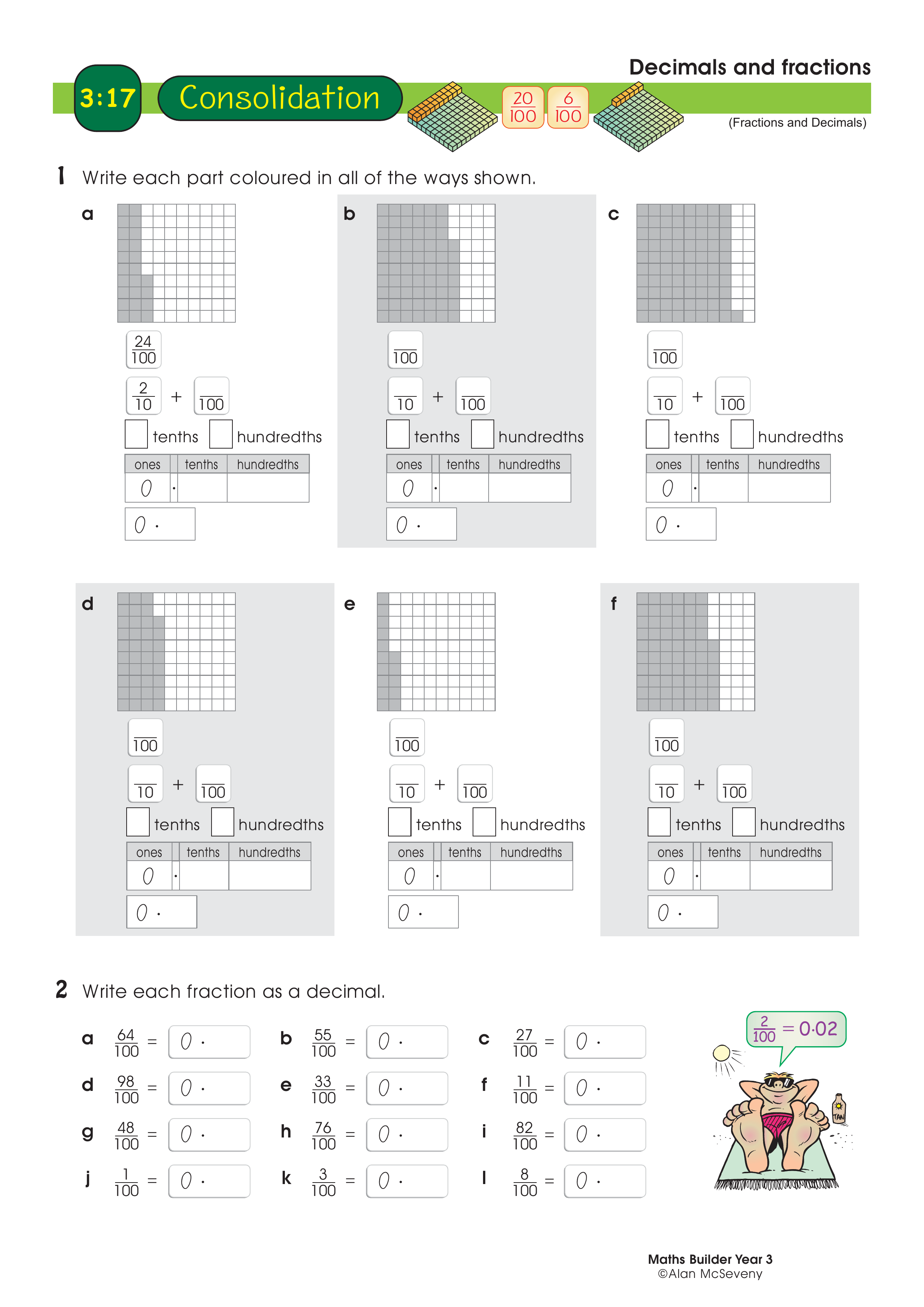 Decimals and fractions — worksheet preview