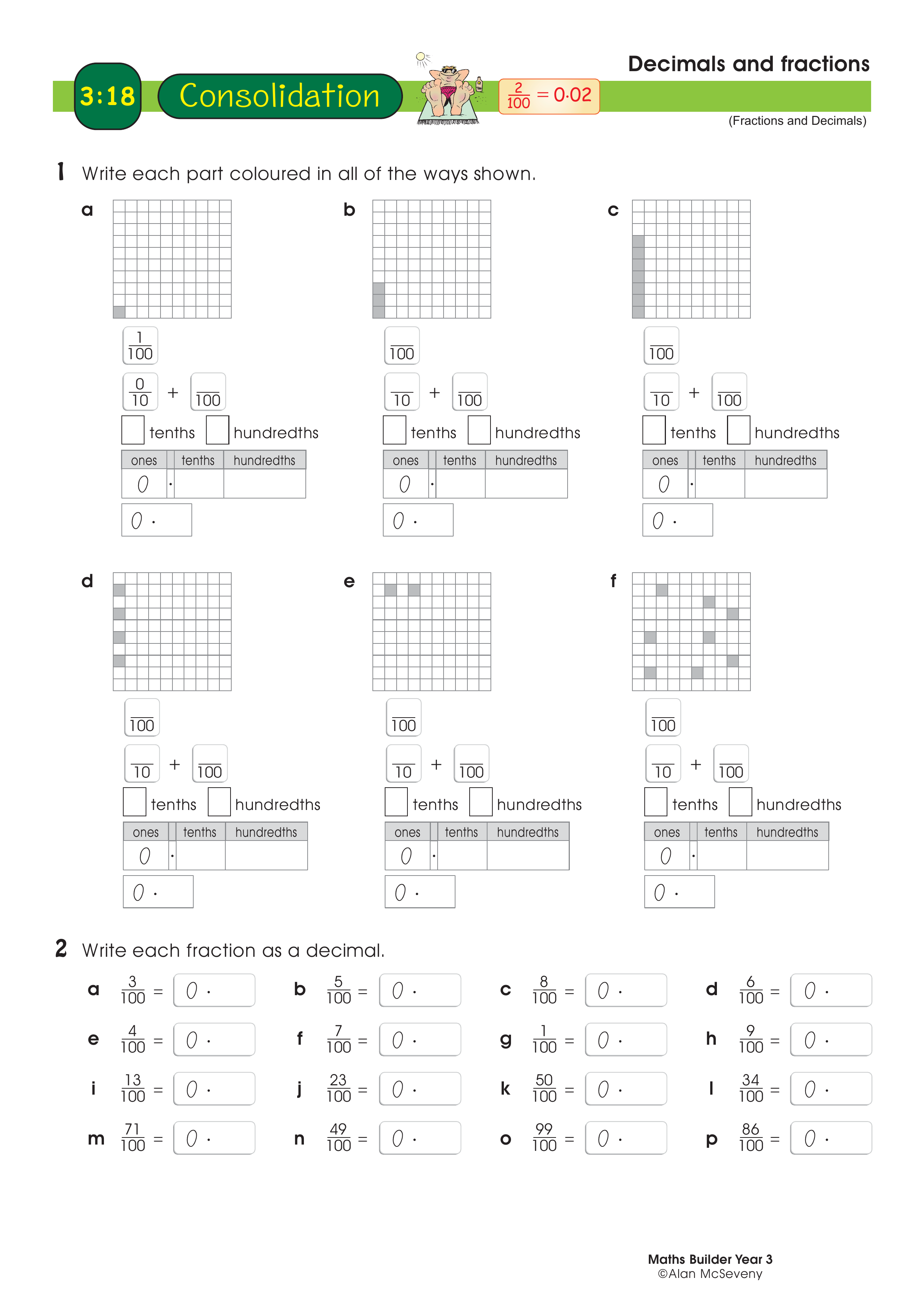 Decimals and fractions — worksheet preview