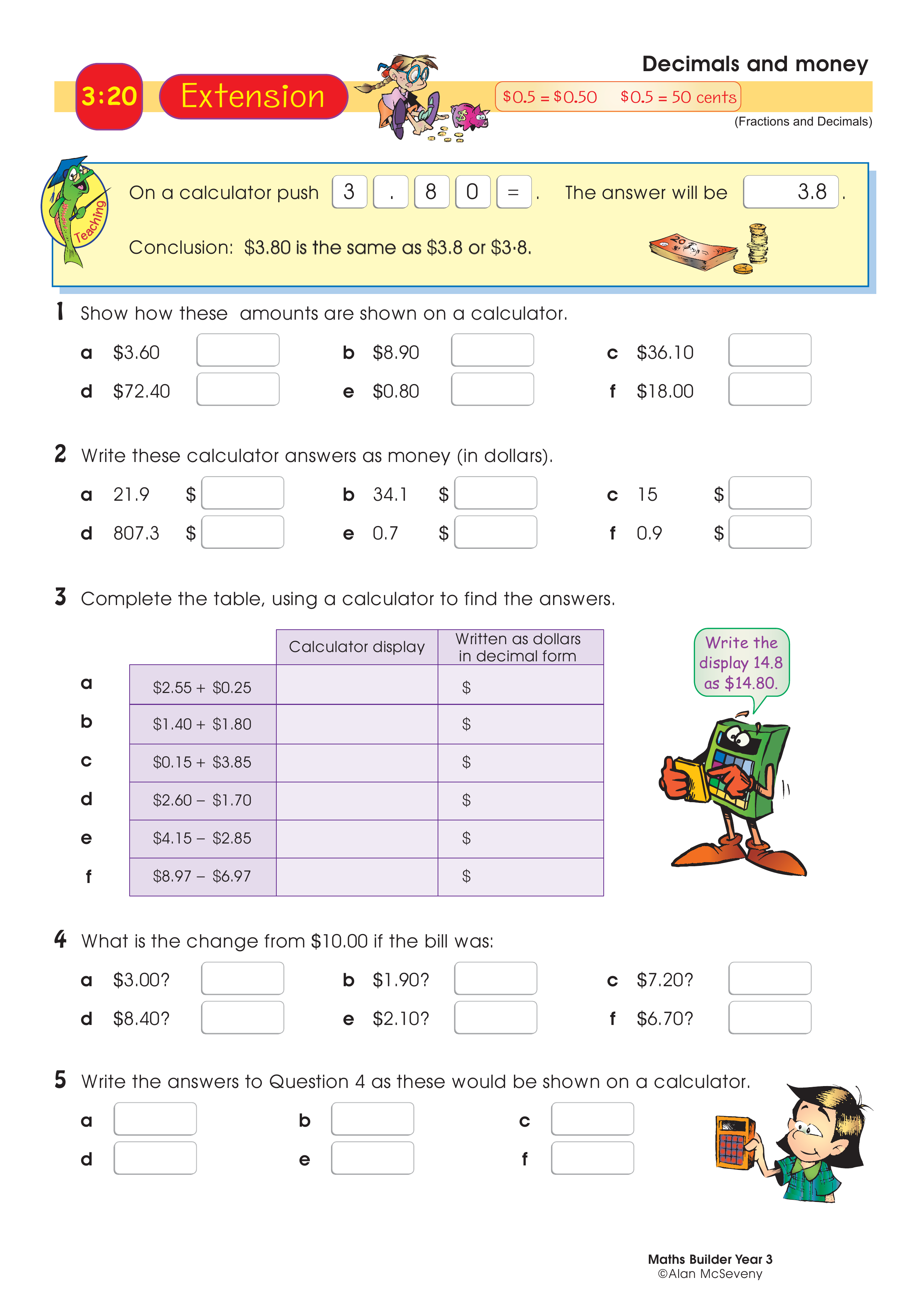 Decimals and money — worksheet preview