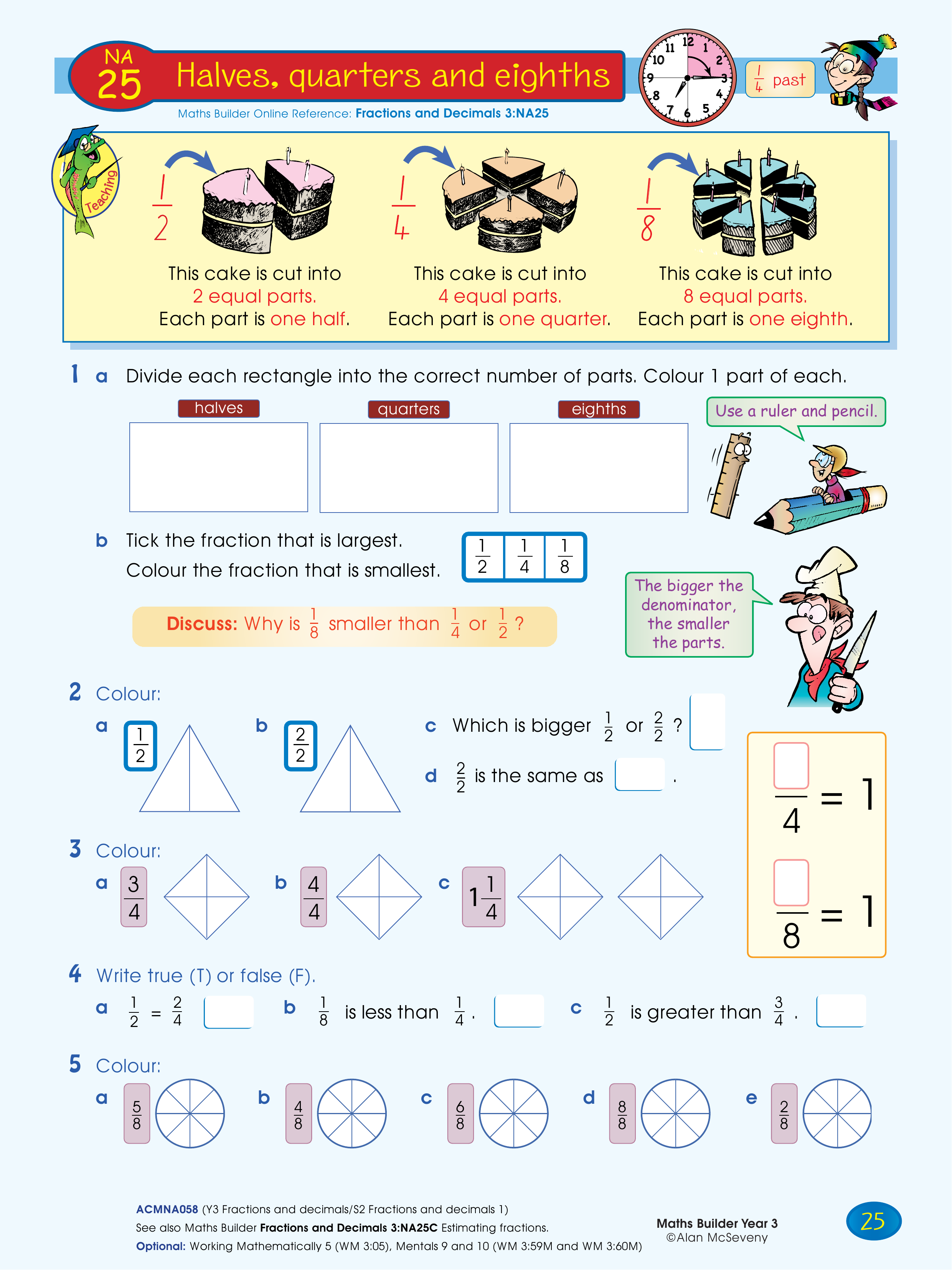Halves, quarters and eighths — worksheet preview