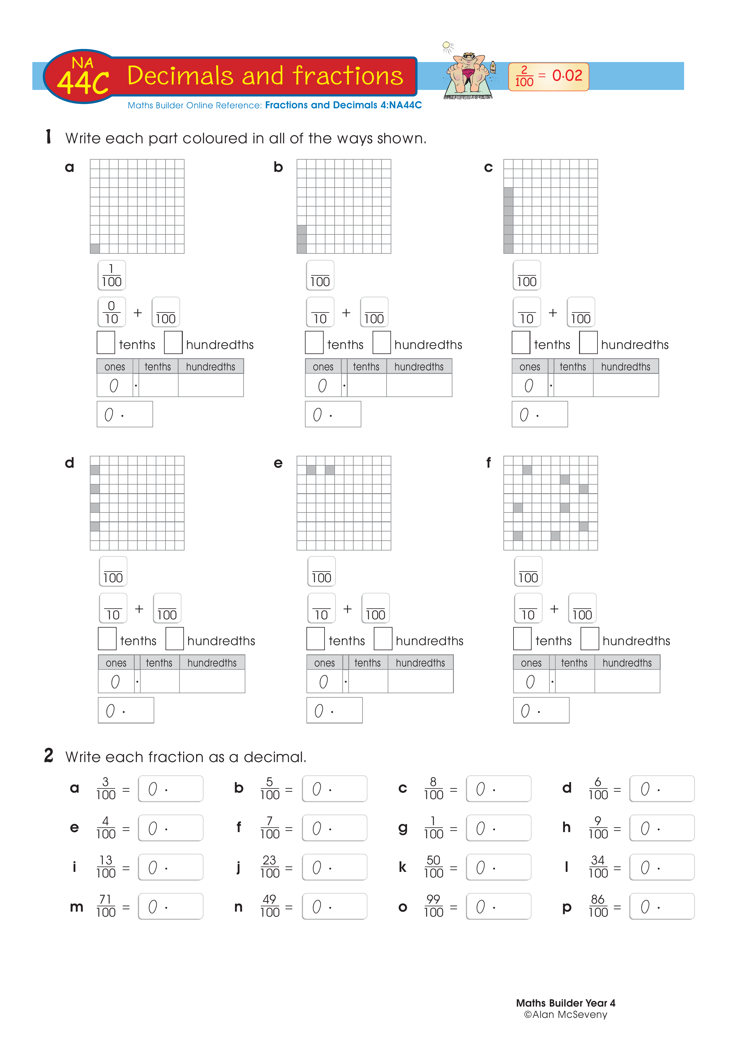 Decimals and fractions — worksheet preview
