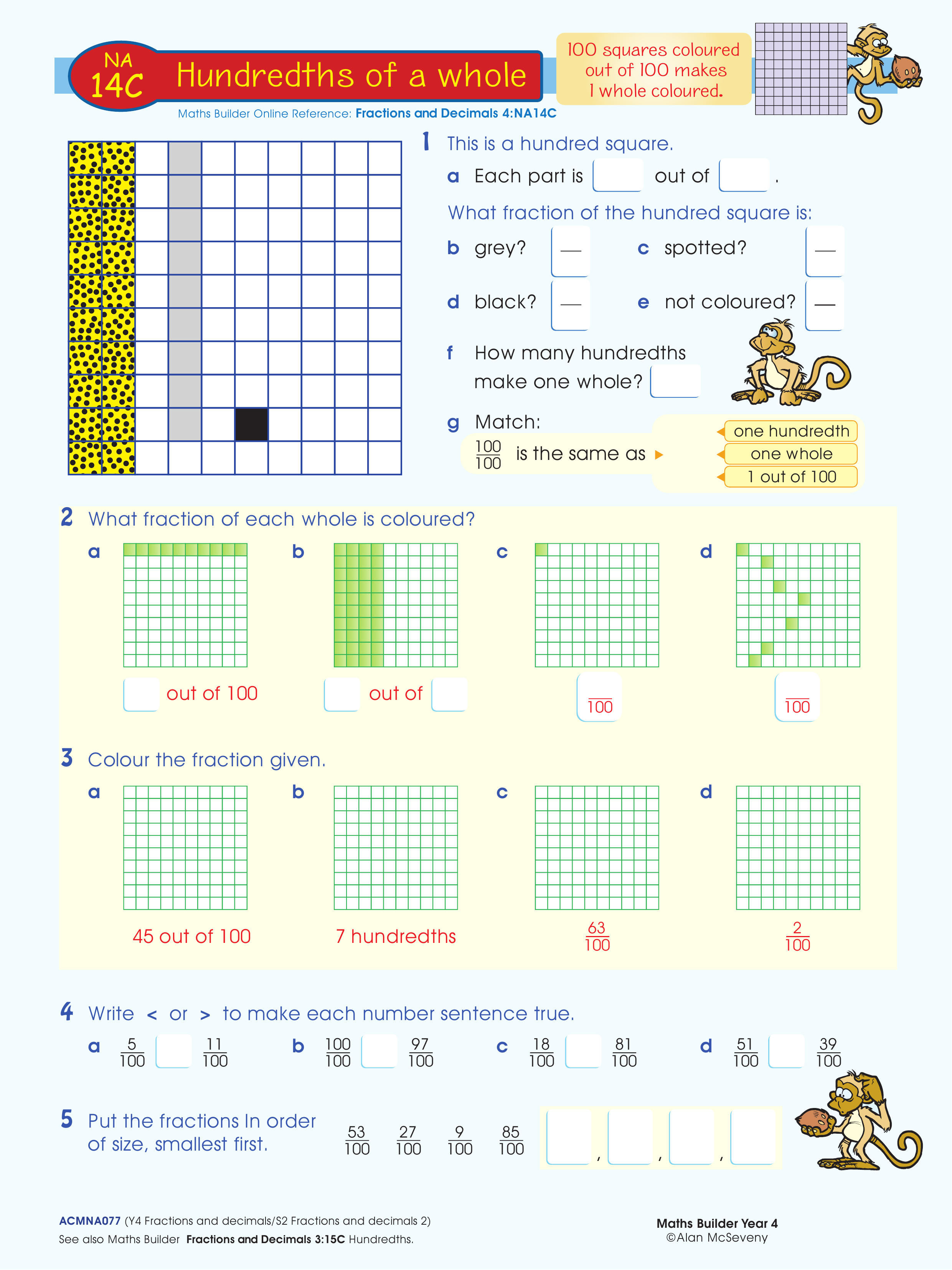 Hundredths of a whole — worksheet preview