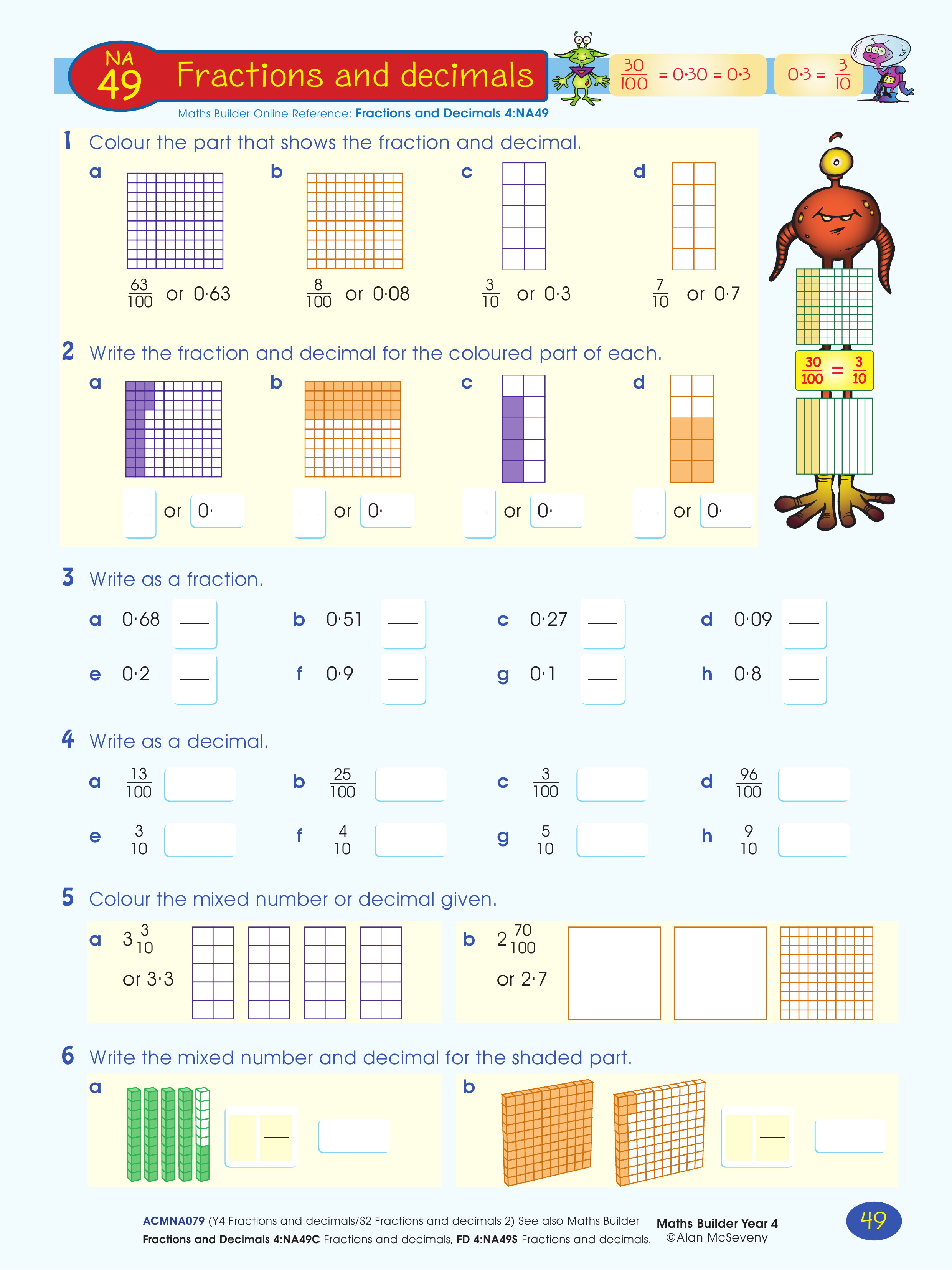 Fractions and decimals — worksheet preview