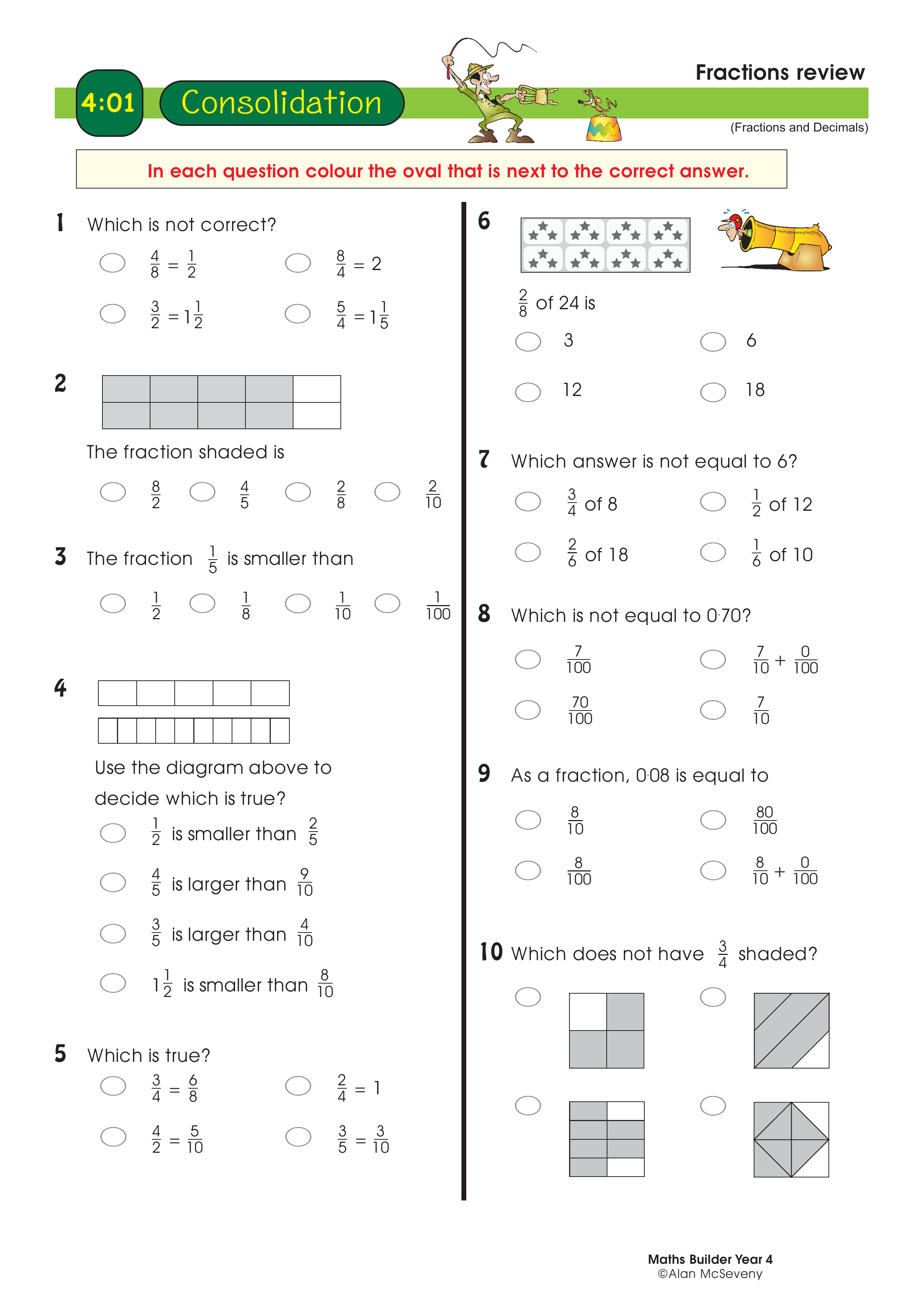 Fractions review — worksheet preview