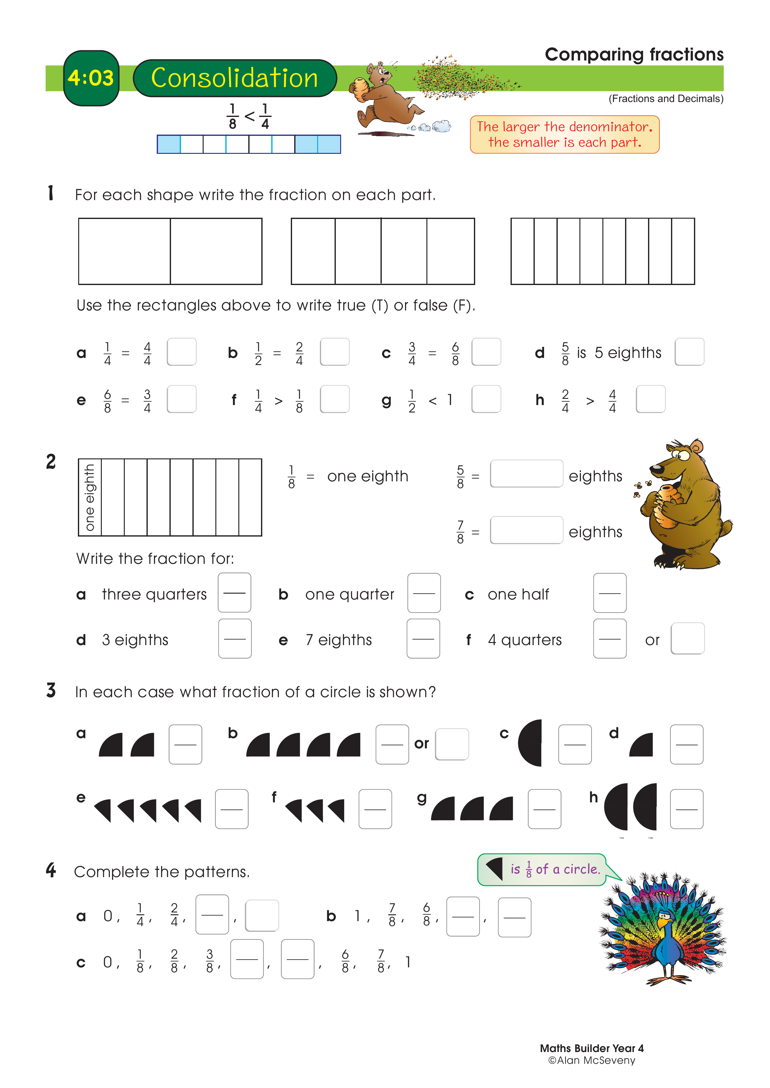Comparing fractions — worksheet preview