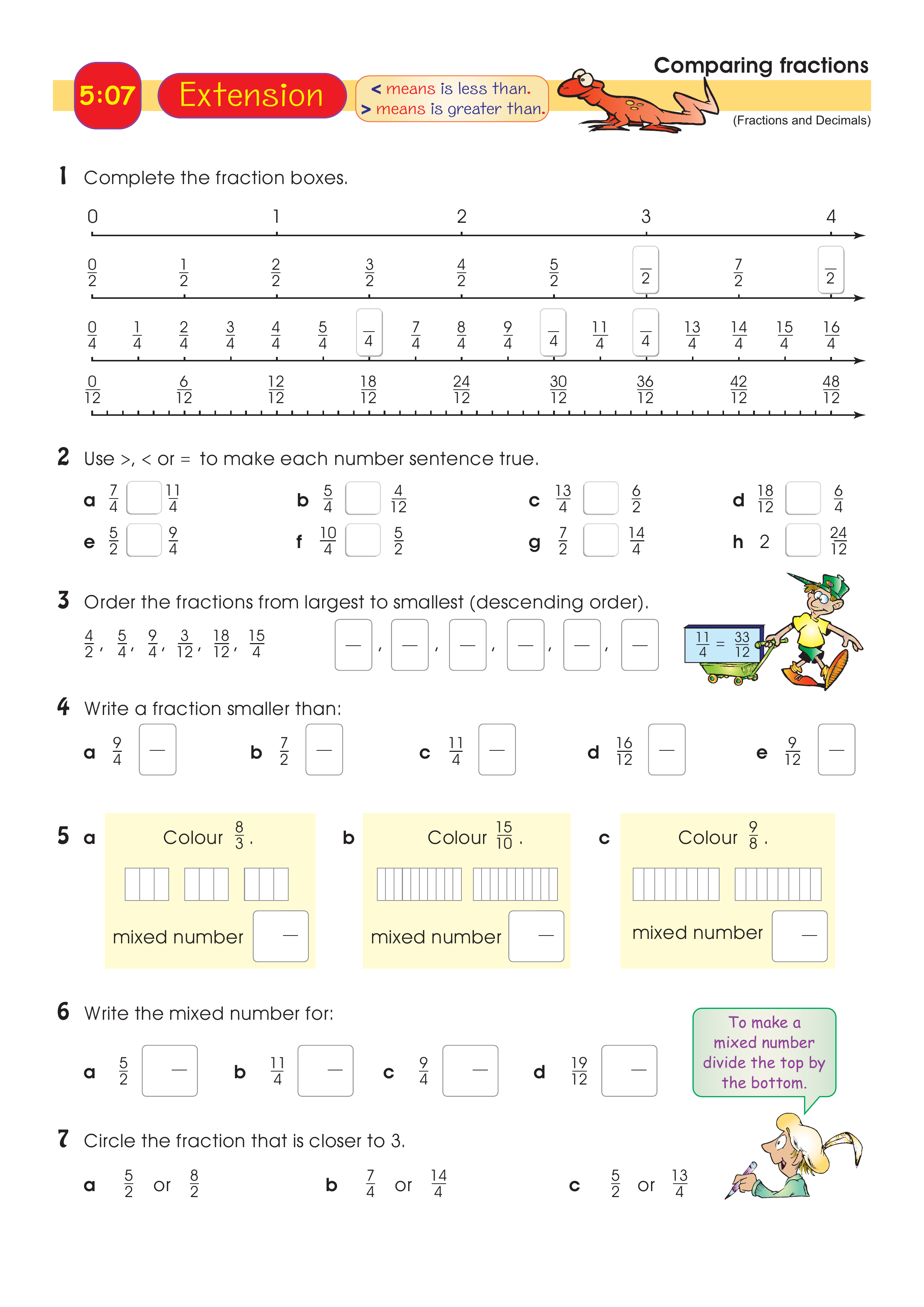 Comparing fractions — worksheet preview