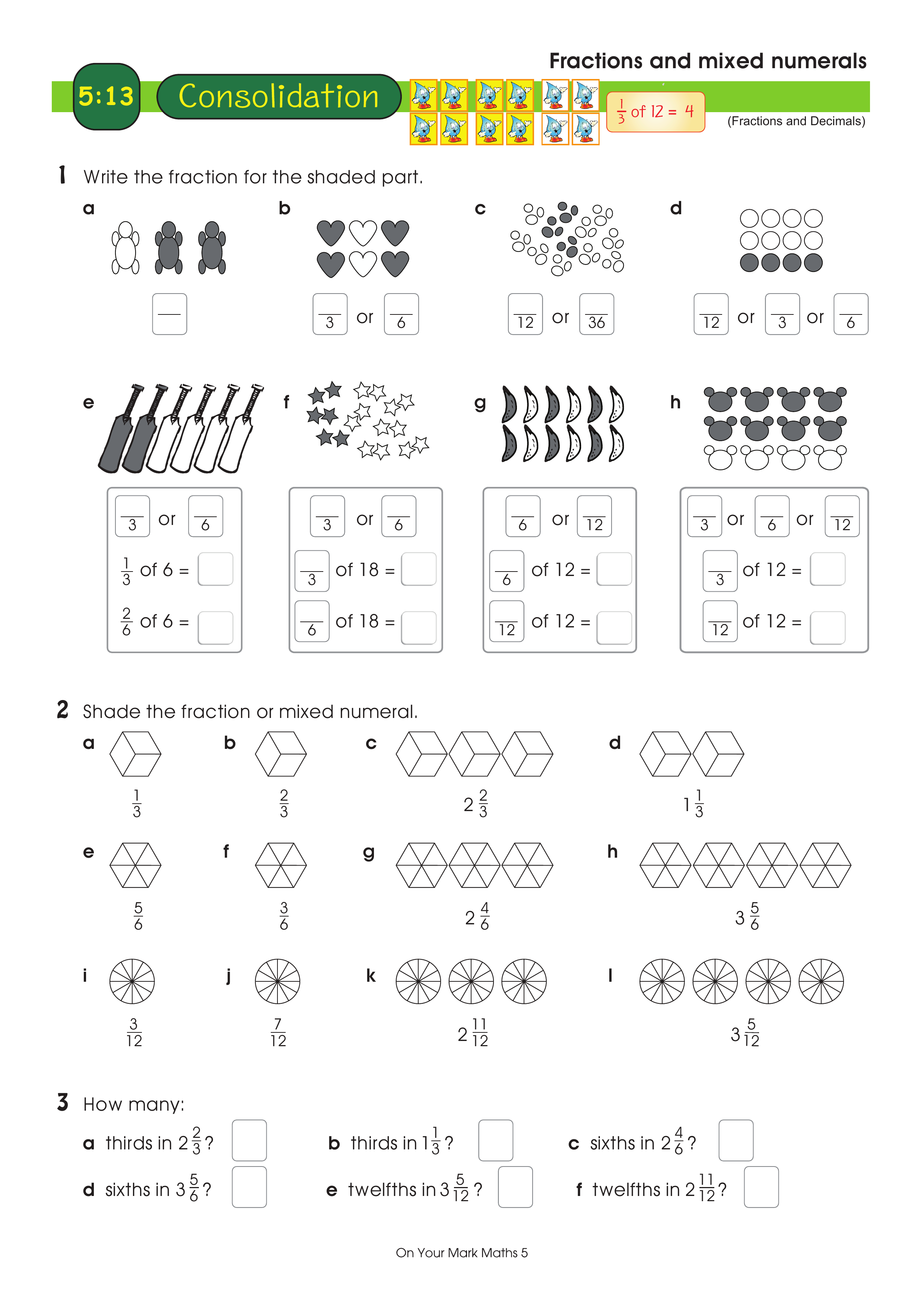 Fractions and mixed numerals — worksheet preview