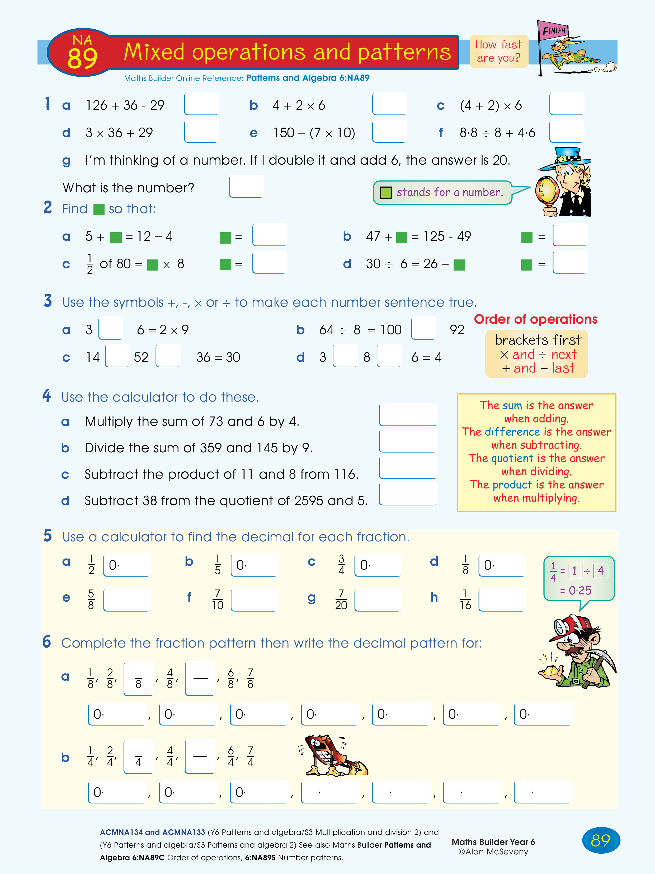 Mixed operations and patterns — worksheet preview
