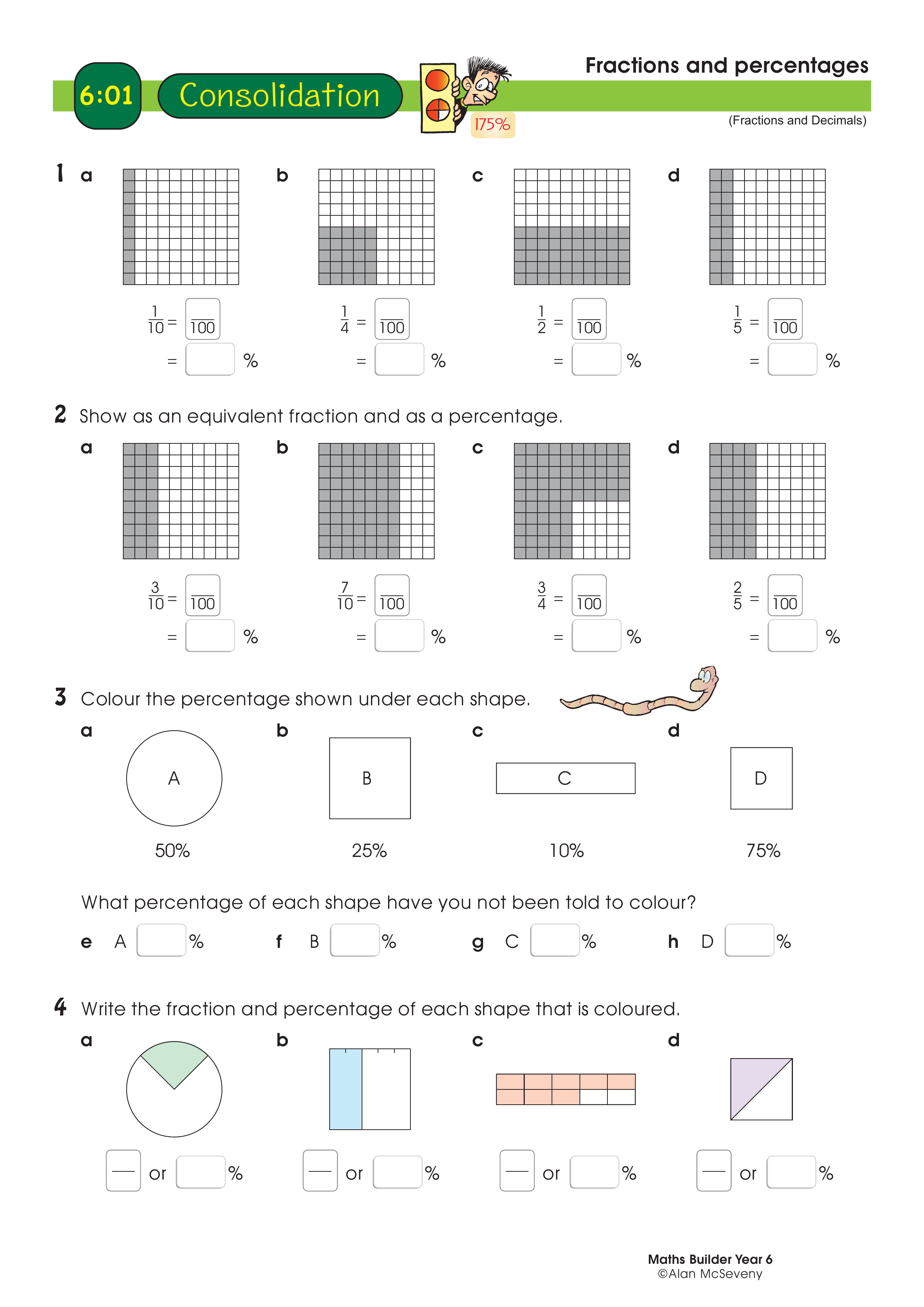 Fractions and percentages — worksheet preview