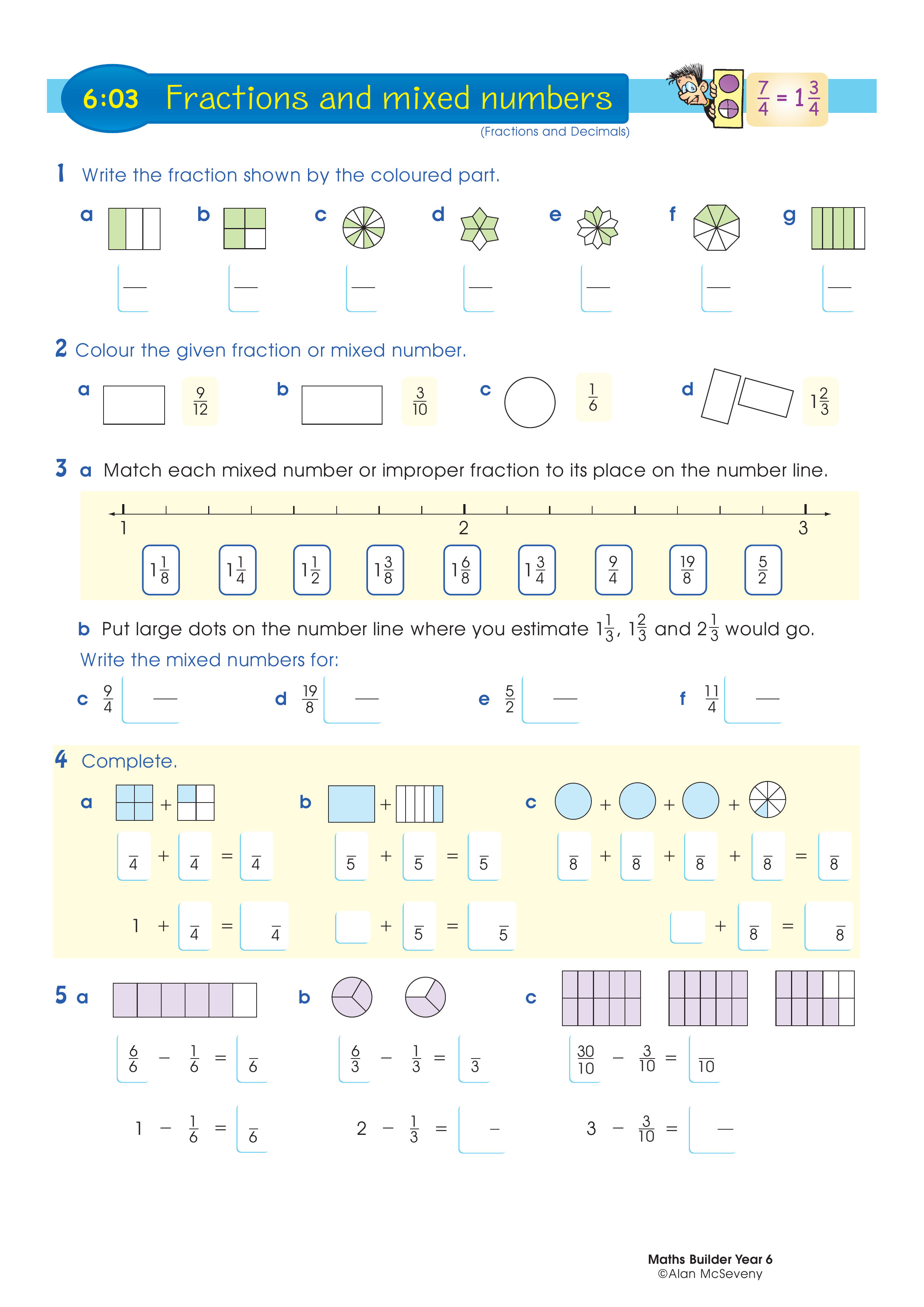 Fractions and mixed numbers — worksheet preview