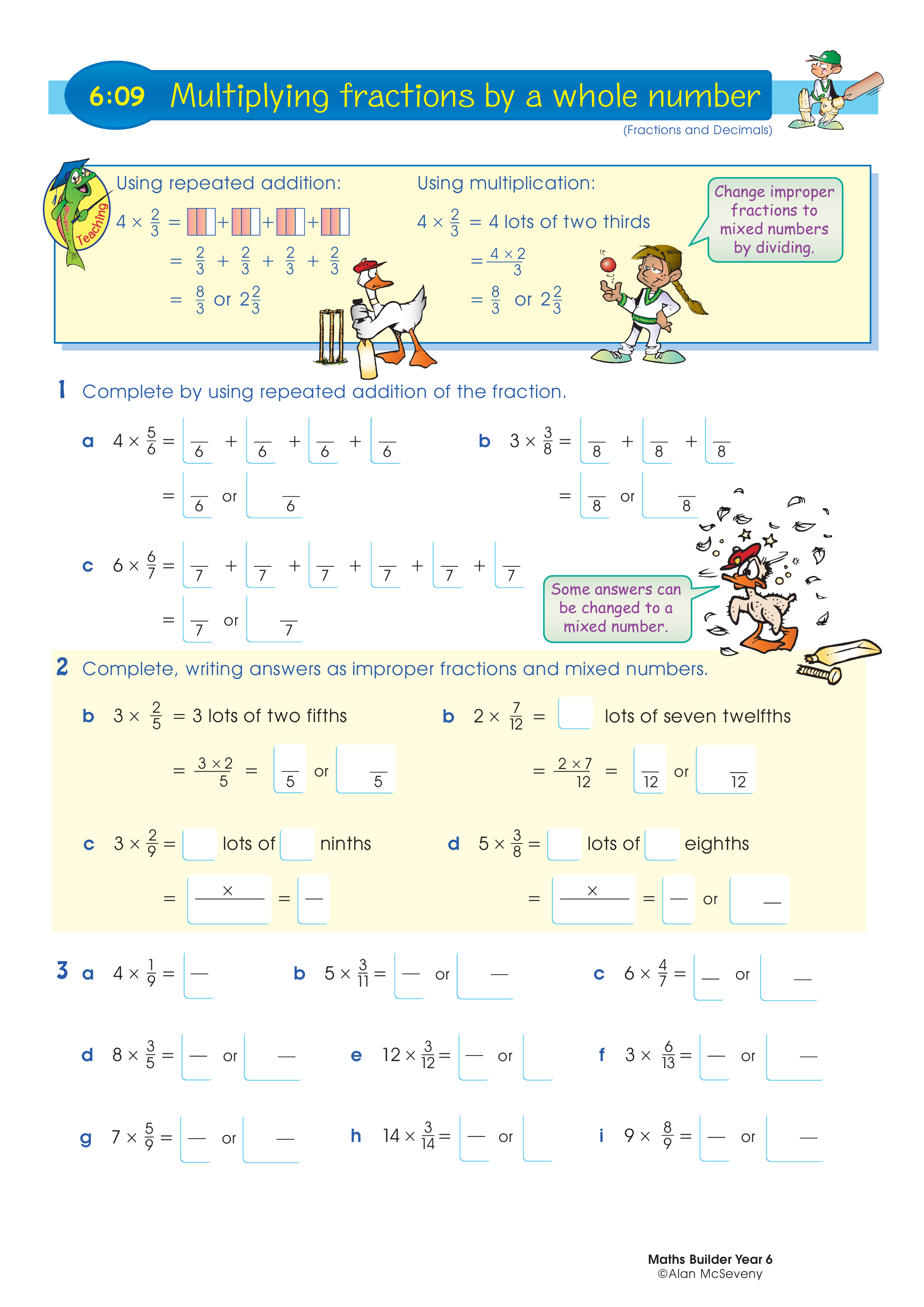 Multiplying fractions by a whole number — worksheet preview