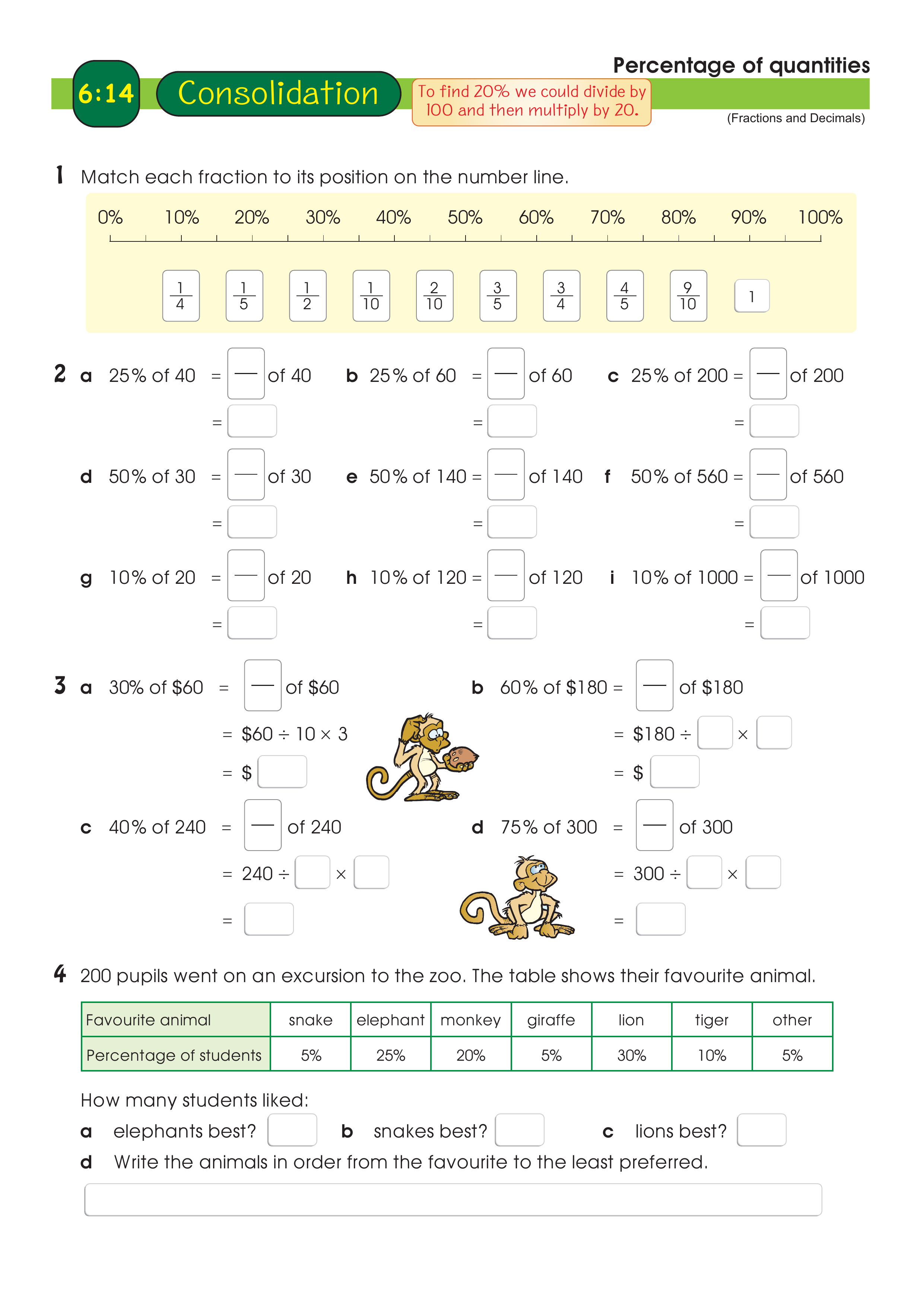 Percentage of quantities — worksheet preview