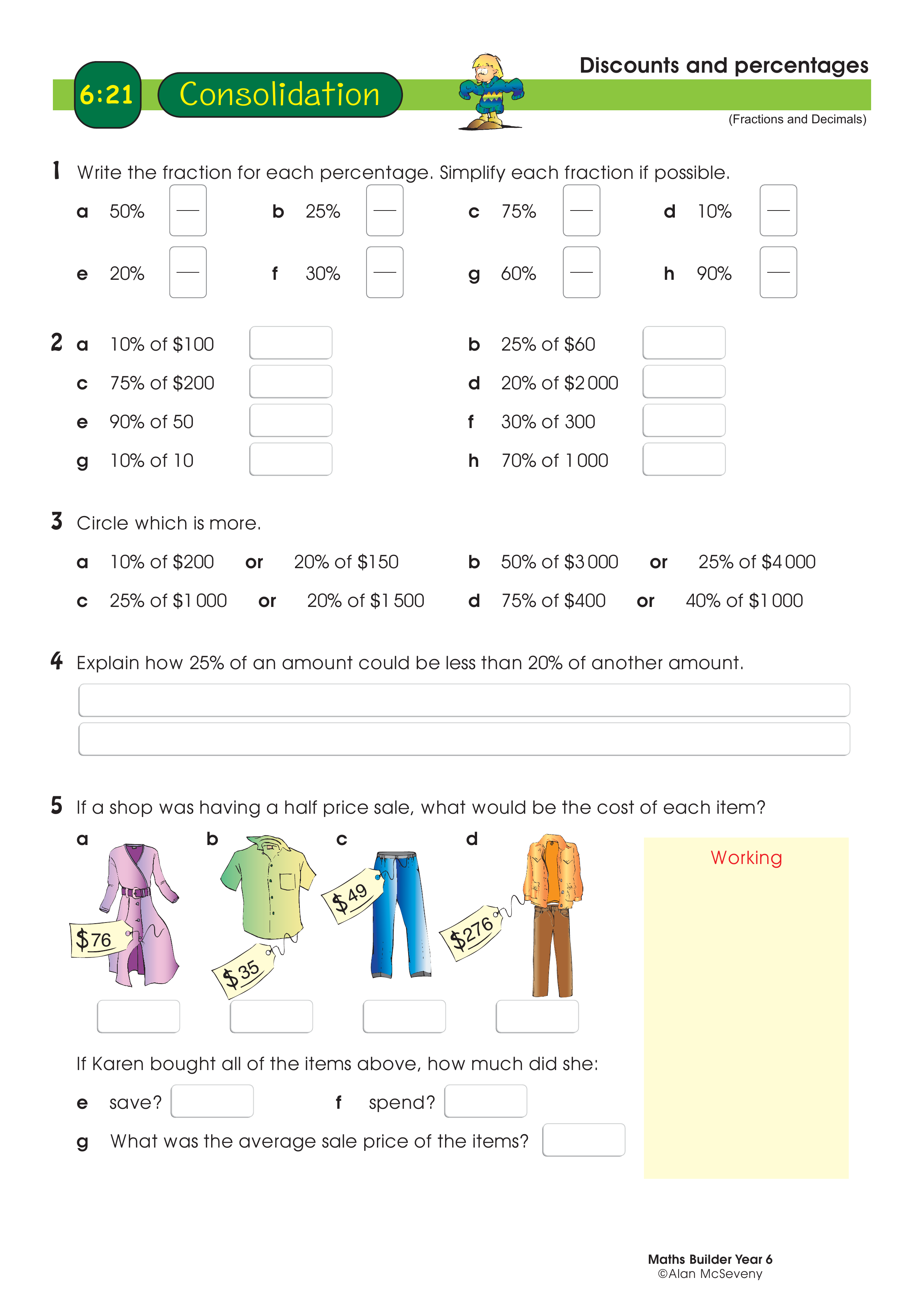 Discounts and percentages — worksheet preview