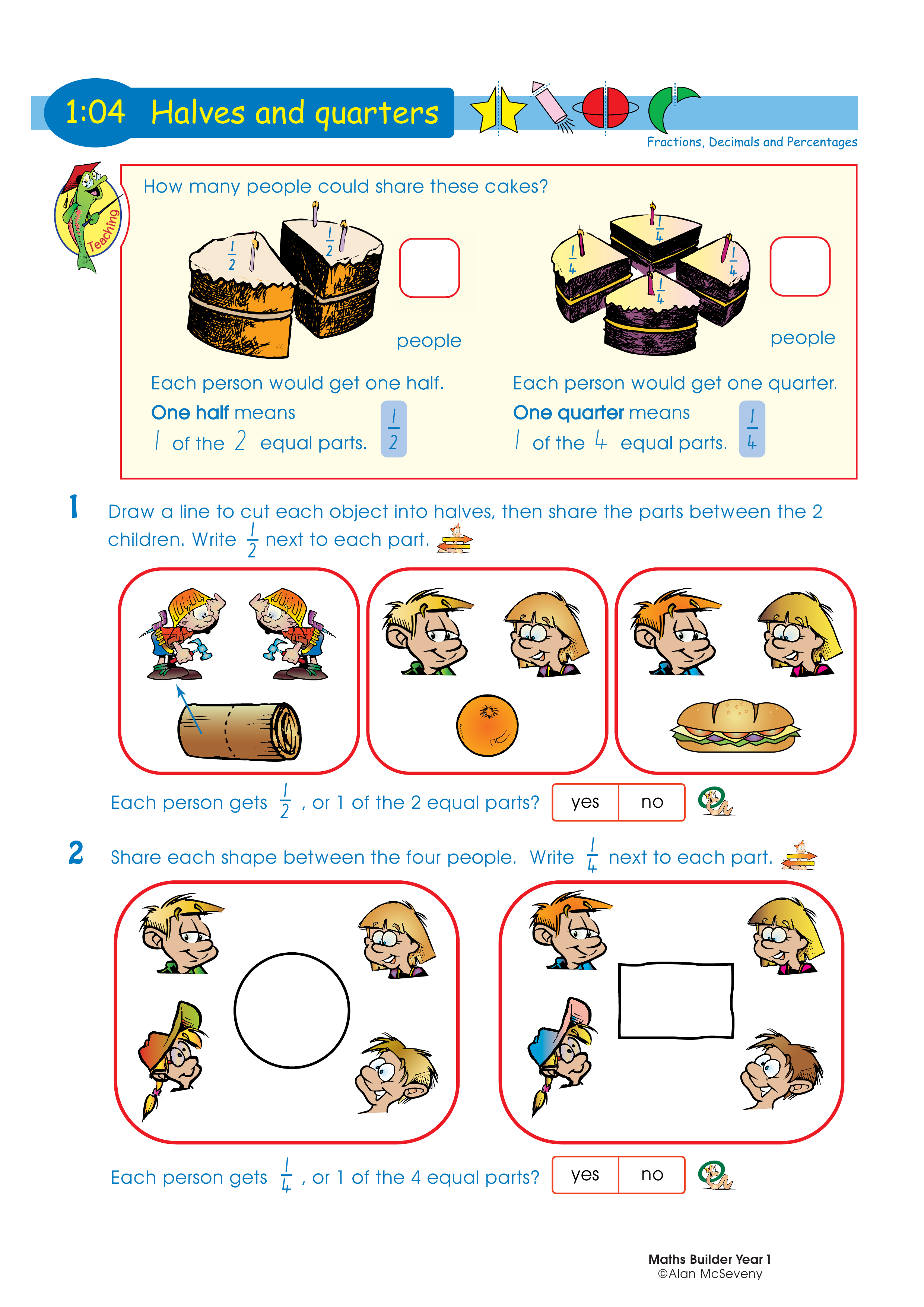 Halves and quarters — worksheet preview
