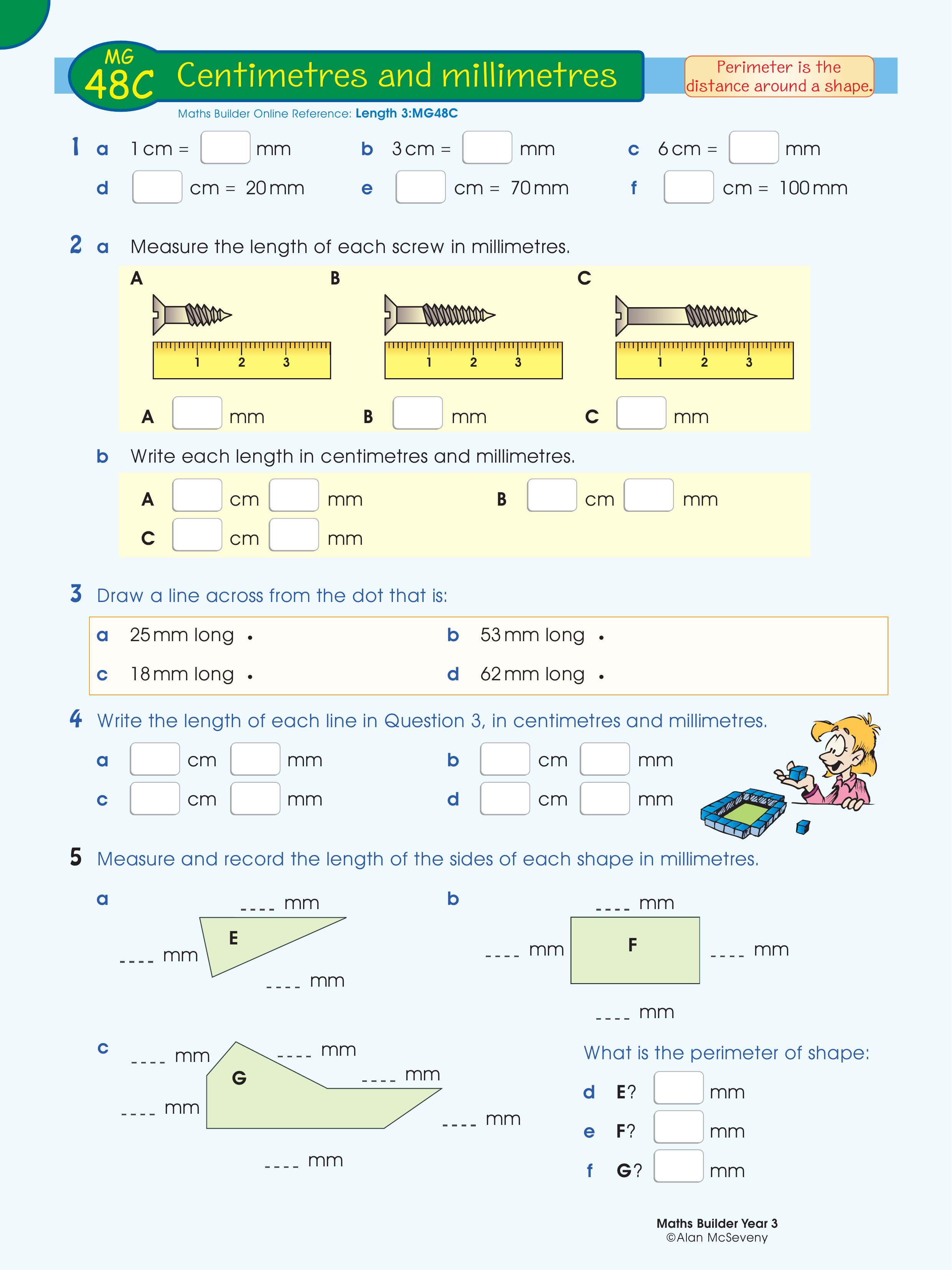 Centimetres and millimetres — worksheet preview