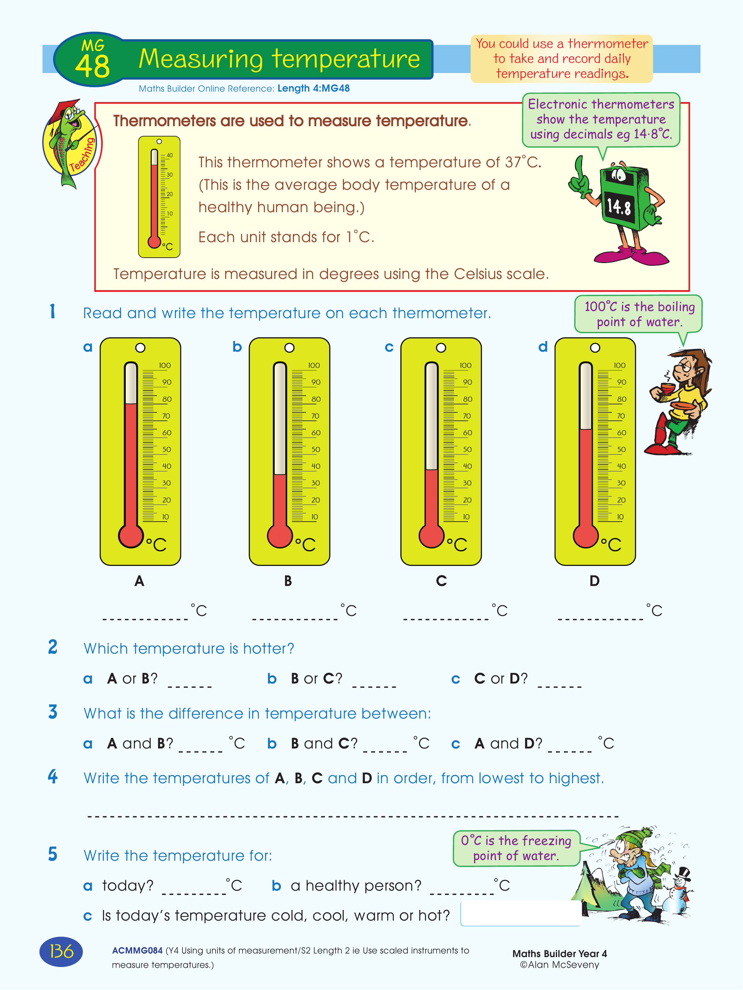 Measuring temperature — worksheet preview