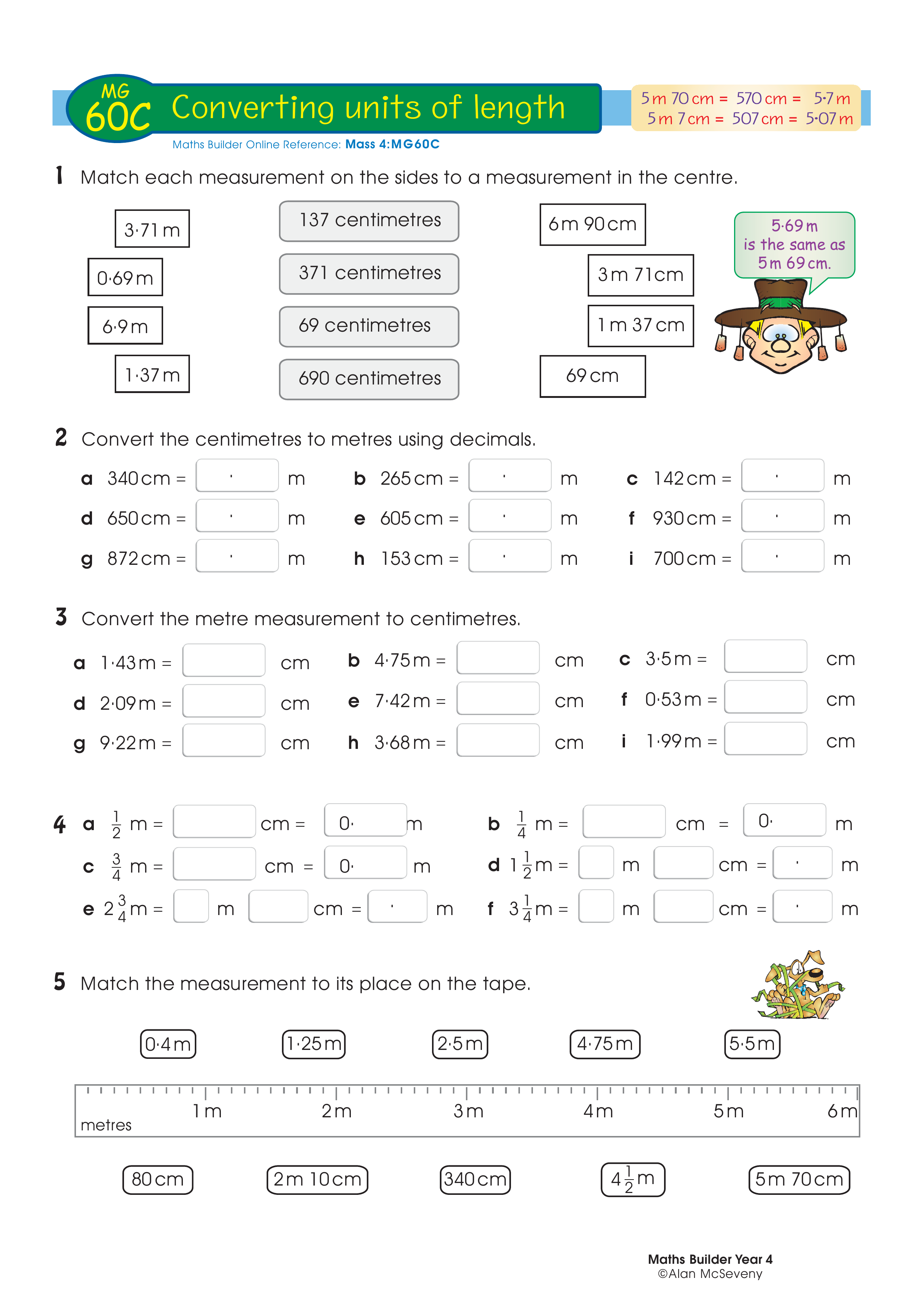 Converting units of length — worksheet preview