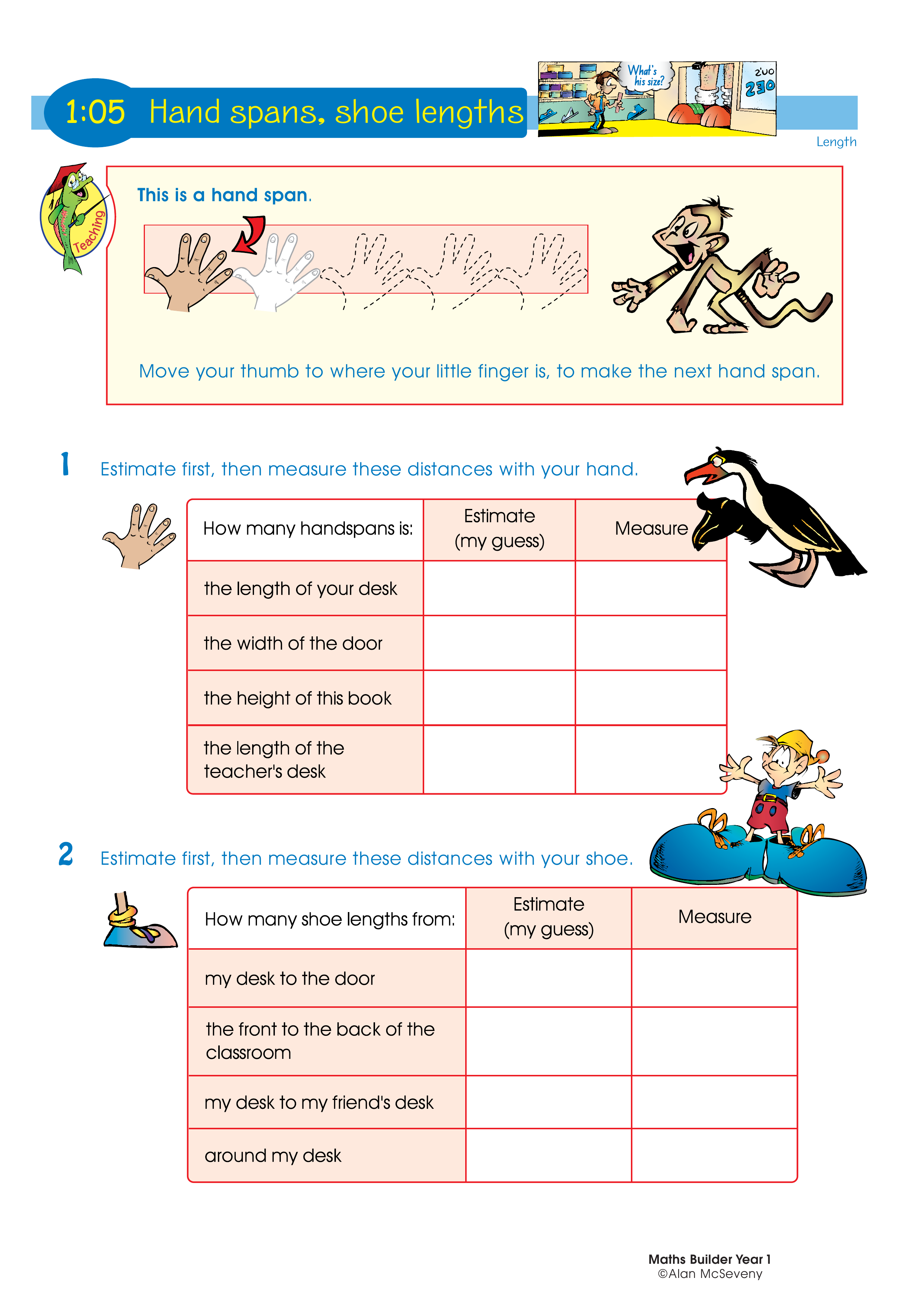 Handspans, shoe lengths — worksheet preview